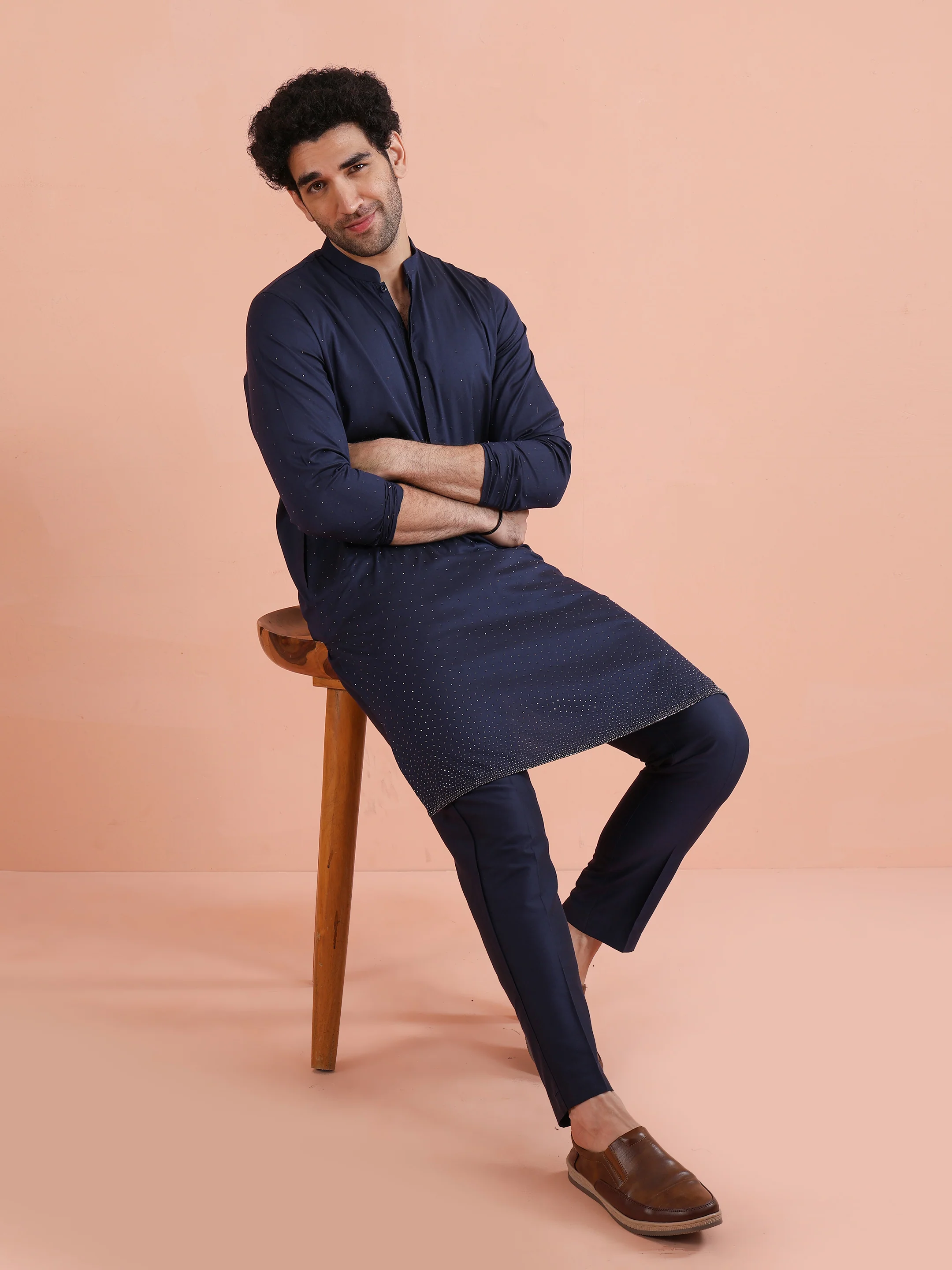 Navy Kurta with Subtle Embellishment - Image 9