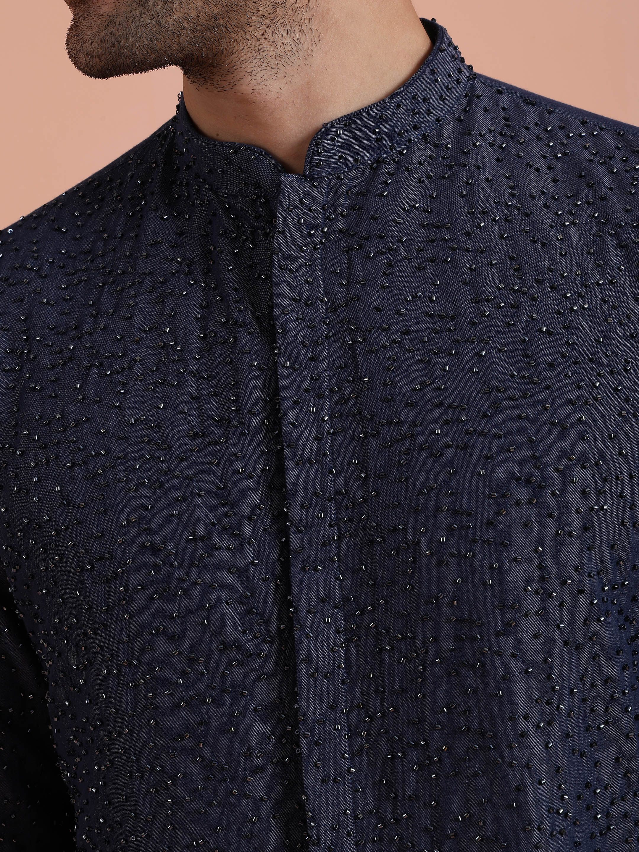 Navy Mid Kurta with Sequin Detailing - Image 5