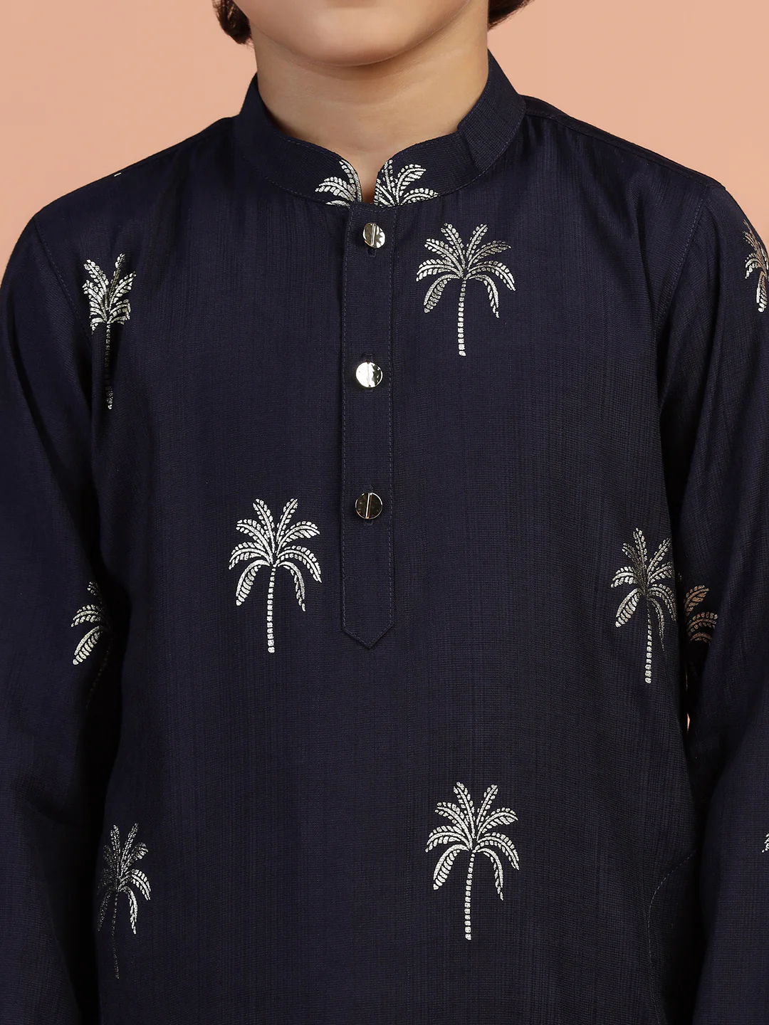 Navy Palm Print Kurta - Image 5