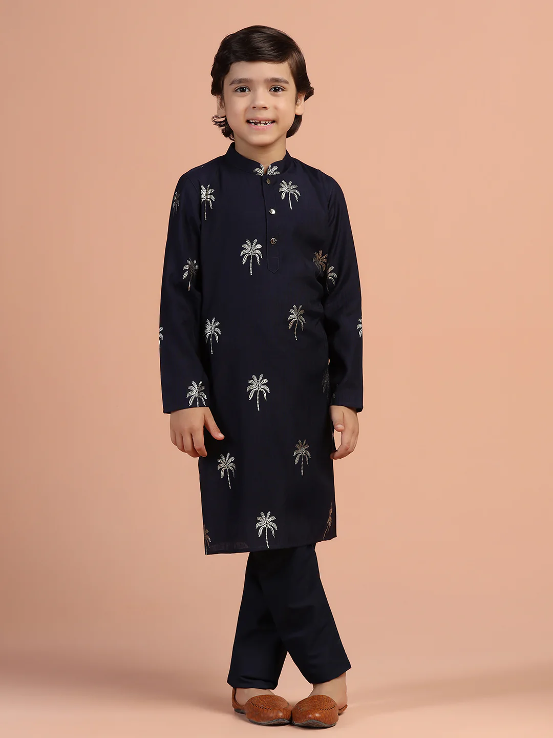 Navy Palm Print Kurta - Image 6