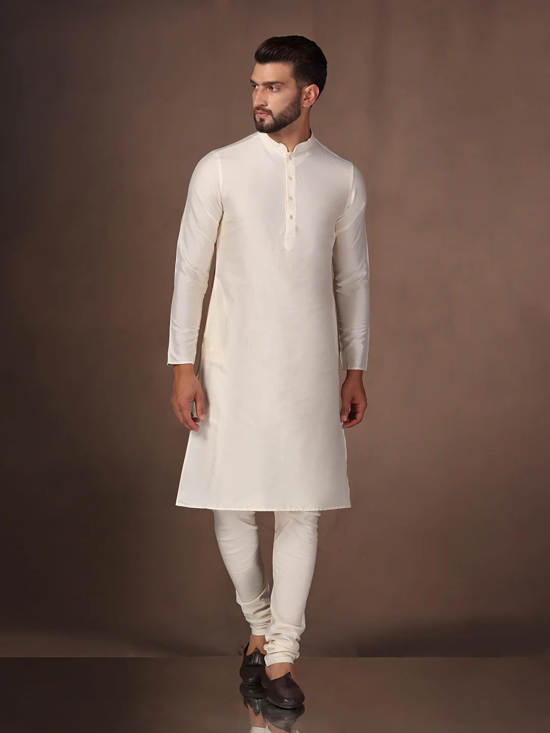 Off White Cotton Embellished Kurta Jacket Churidar Set - Image 5