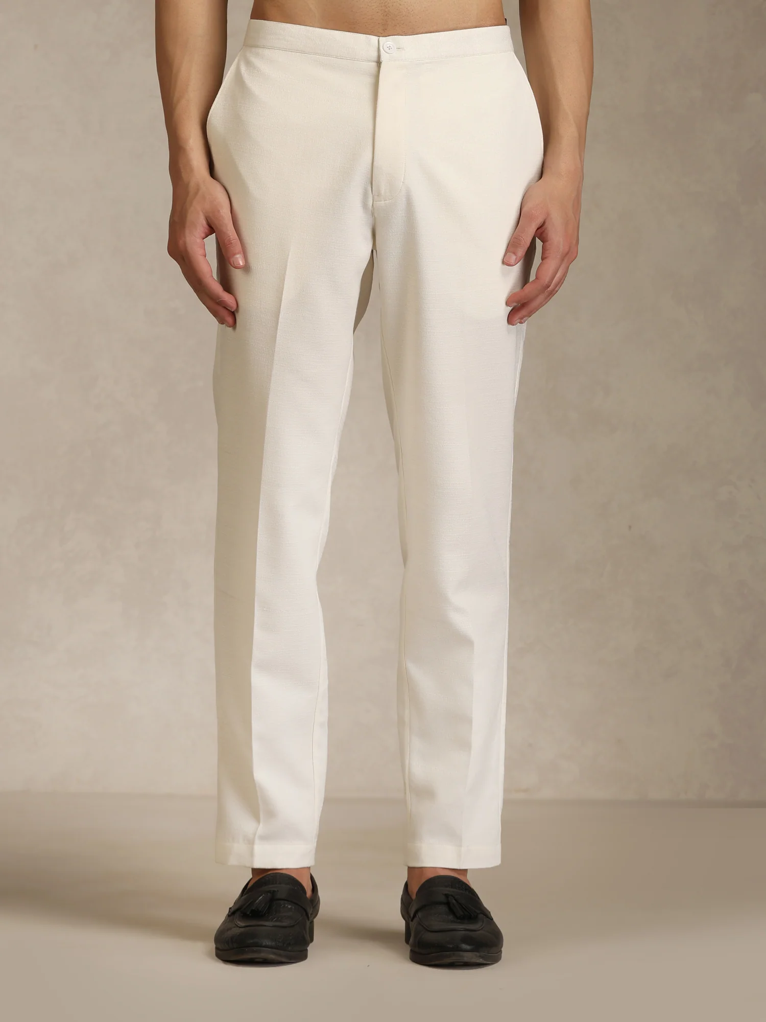 Off White Poly Viscose Solid Bandhgala Trouser Set - Image 6