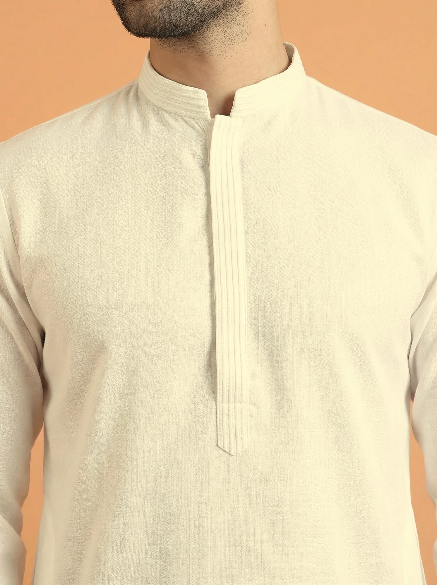 Off White Poly Viscose Solid Mid Kurta Trouser Set - Image 5