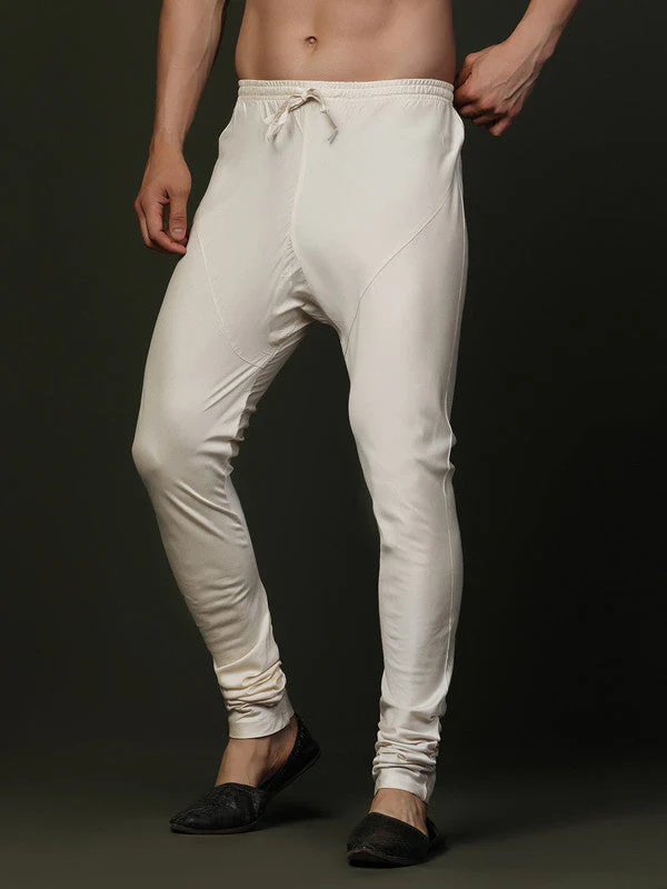 Off White Solid Elasticated Churidar - Image 3