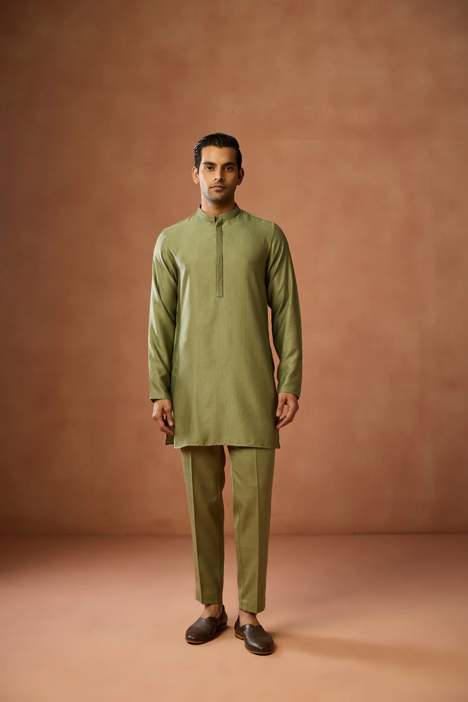 Olive Green Silk Blend Mid Kurta - Image 6