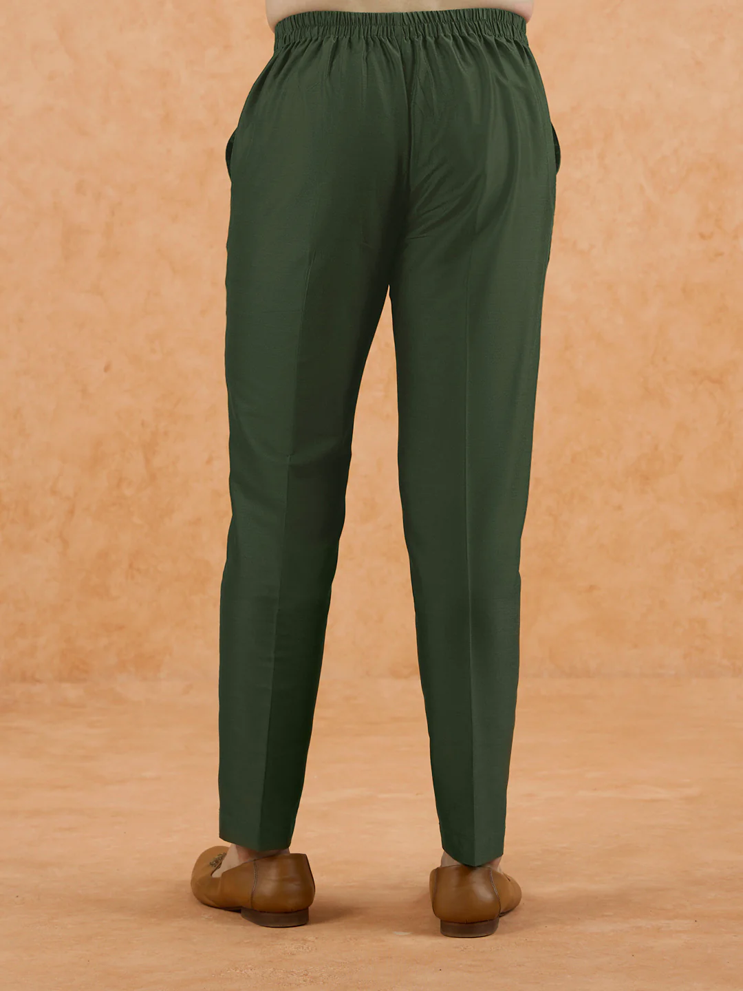 Olive Poly Silk Solid Trousers - Image 4