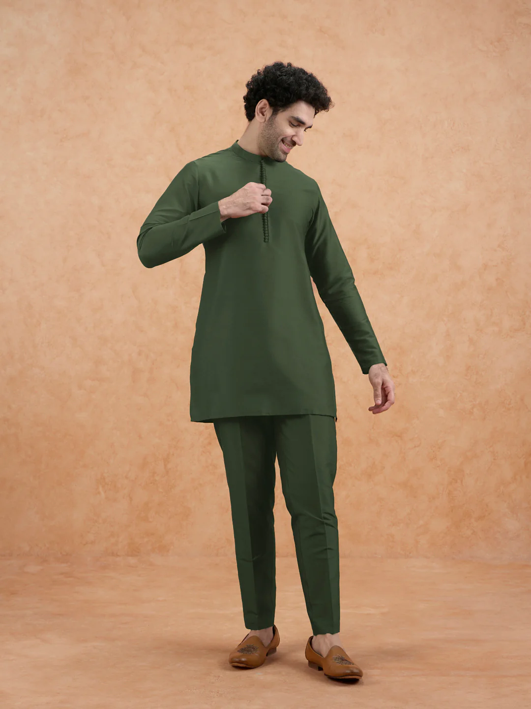 Olive Poly Silk Solid Trousers - Image 7