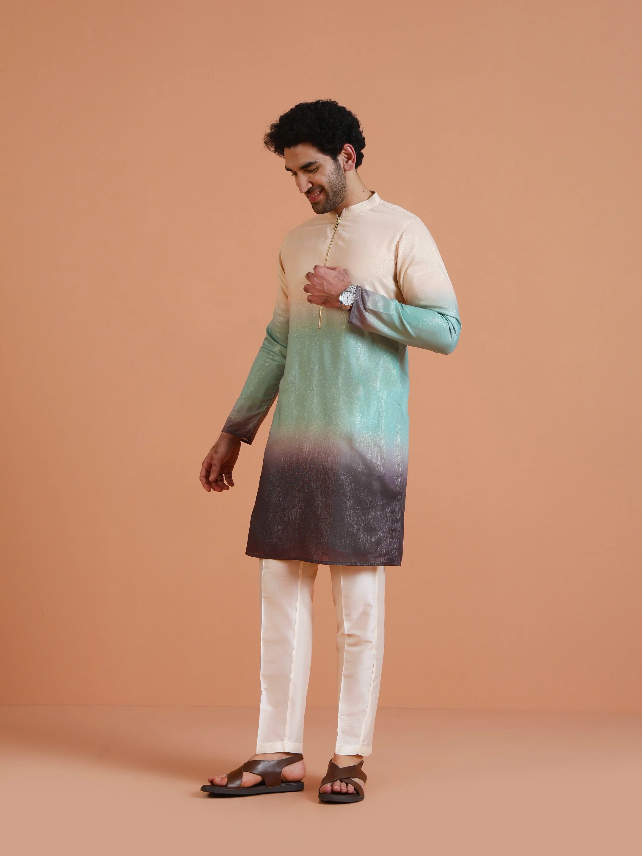 Ombre Cotton Silk Zipped Kurta - Image 2