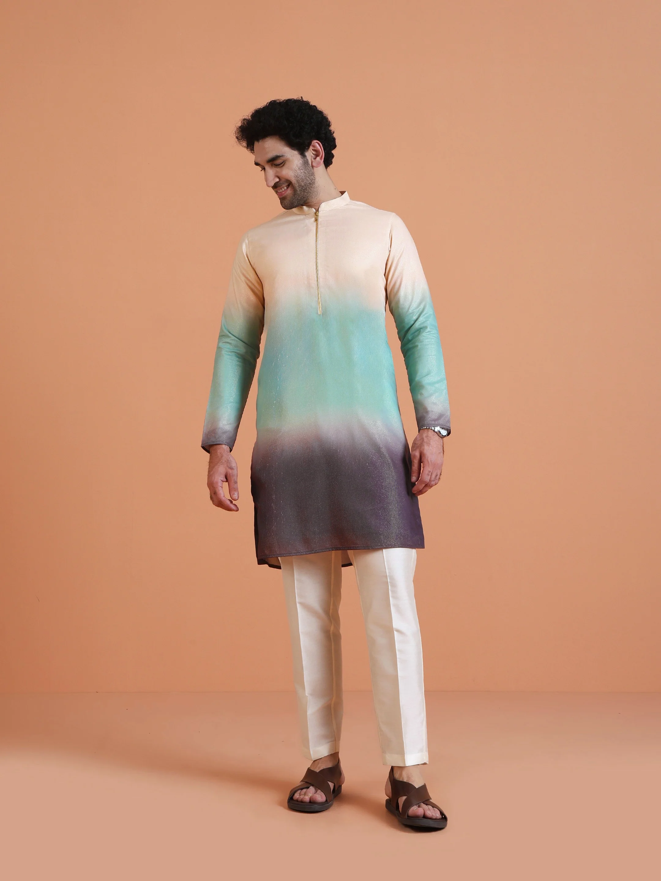 Ombre Cotton Silk Zipped Kurta - Image 6