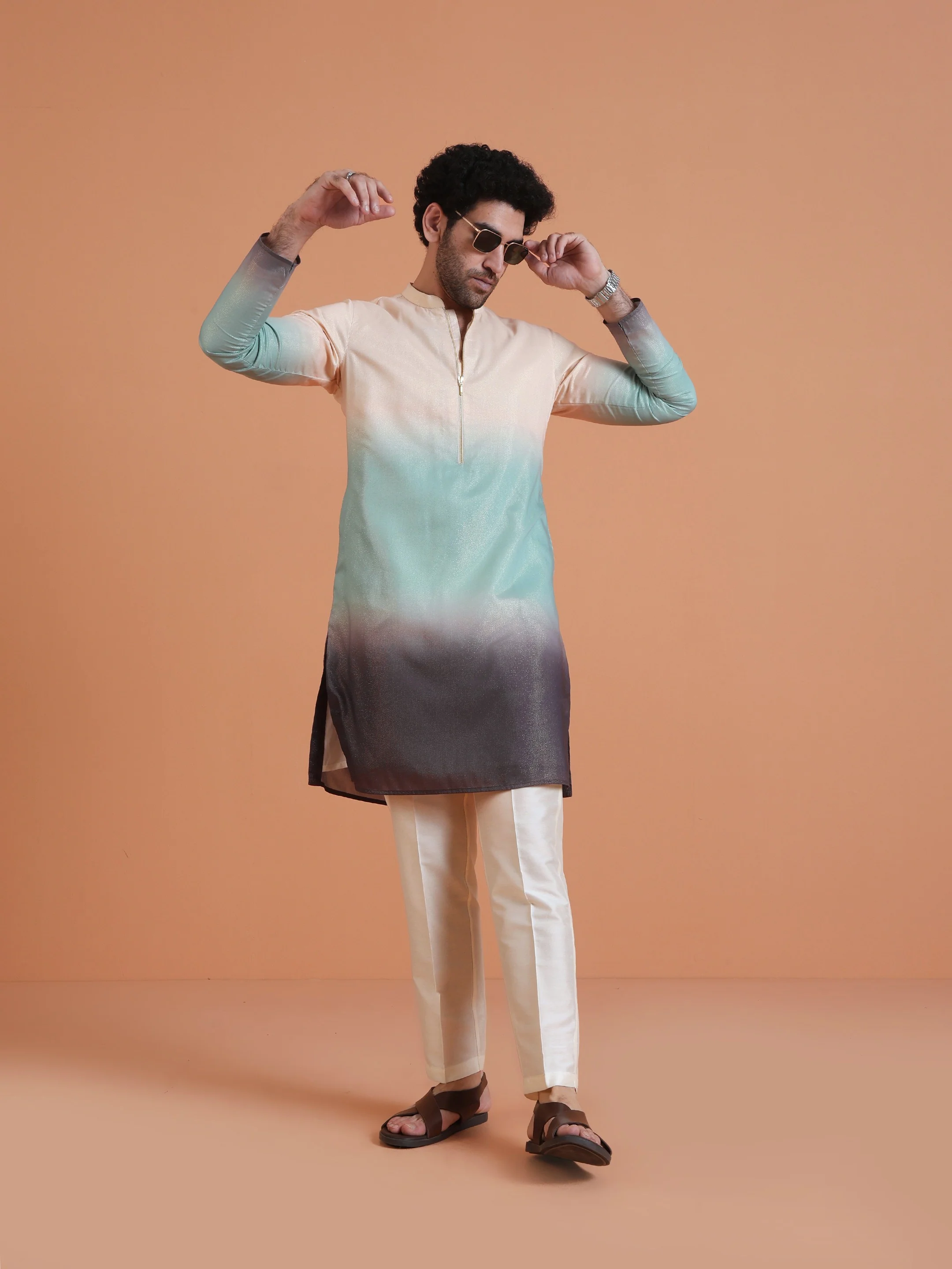 Ombre Cotton Silk Zipped Kurta - Image 7