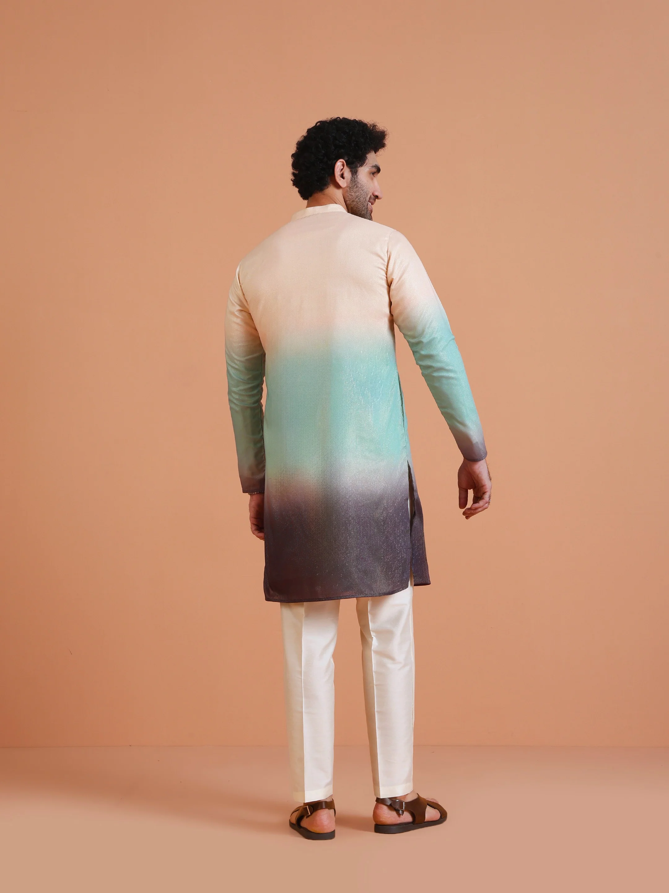 Ombre Dyed Kurta with Cream Trouser Set- Contemporary Wear - Image 4