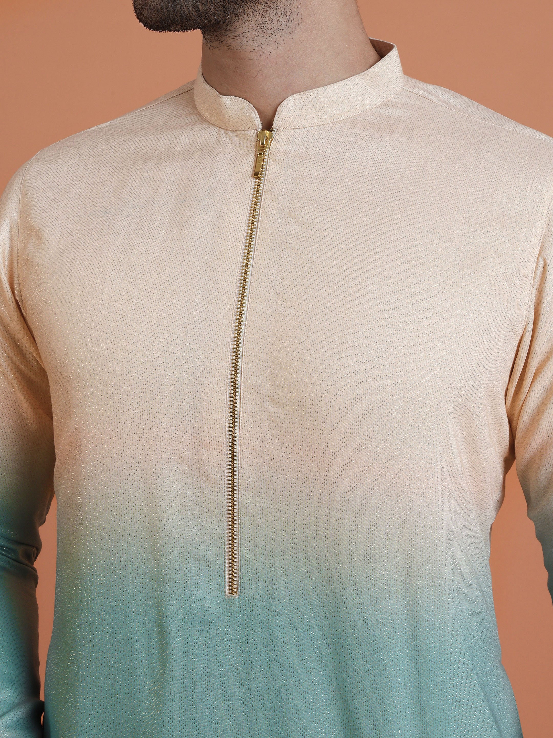 Ombre Dyed Kurta with Cream Trouser Set- Contemporary Wear - Image 5