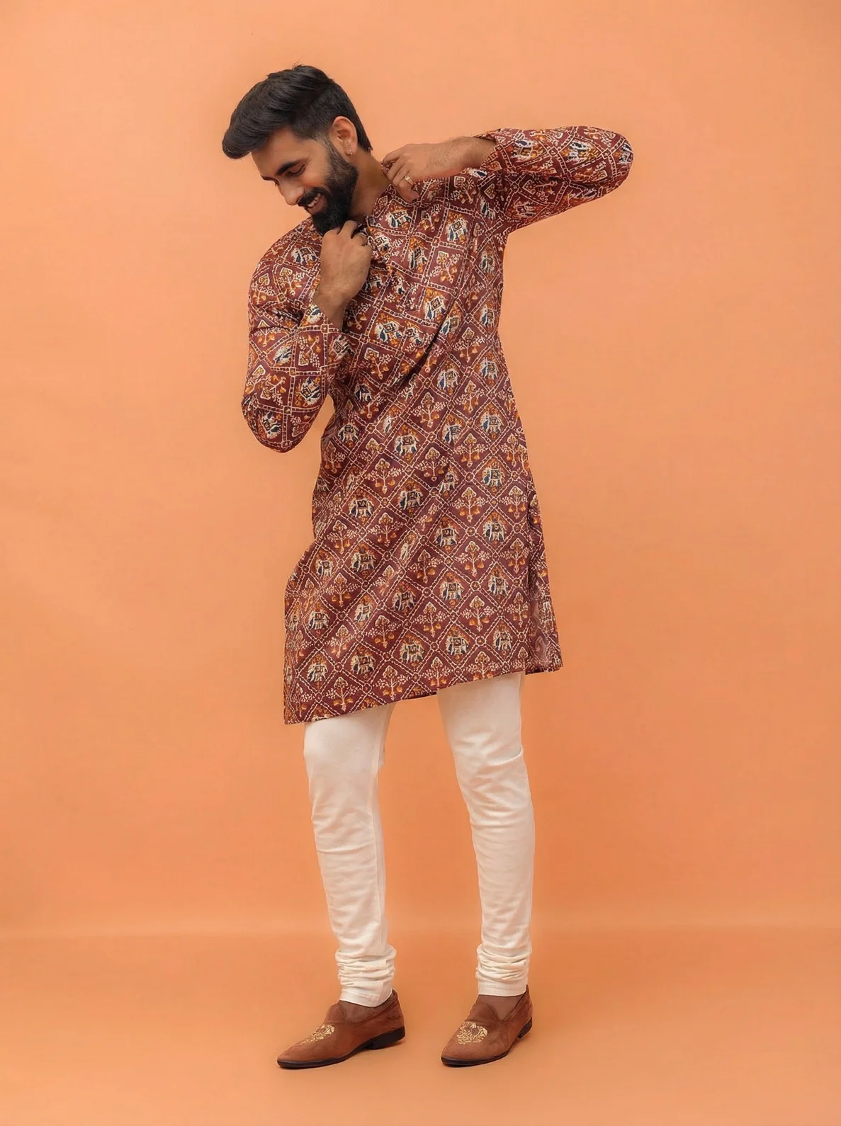 Onion Pink Cotton Blend Printed Kurta Churidar Set - Image 2