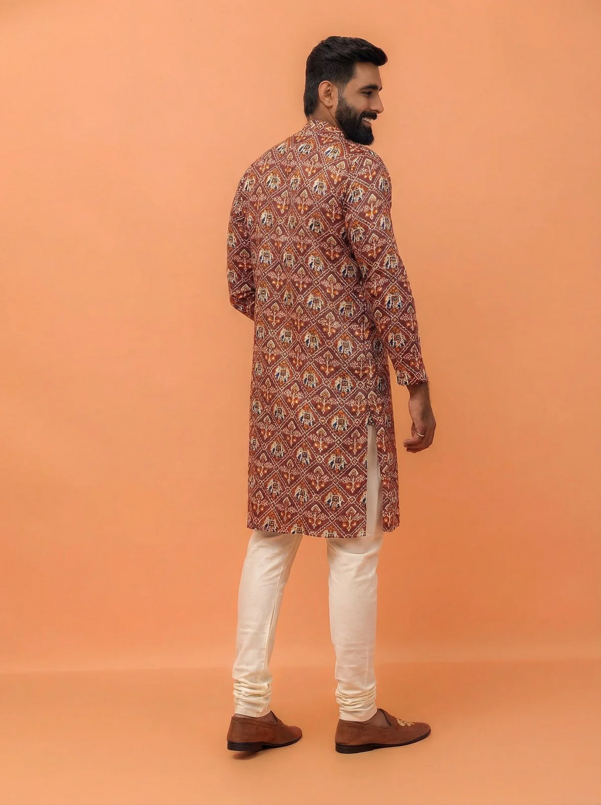Onion Pink Cotton Blend Printed Kurta Churidar Set - Image 3