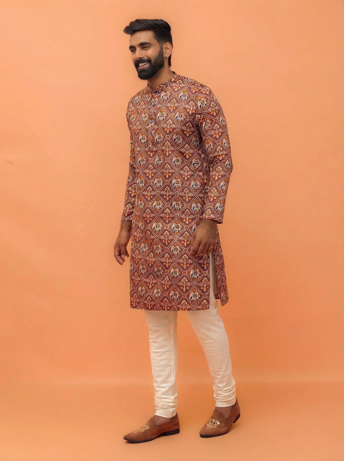 Onion Pink Cotton Blend Printed Kurta Churidar Set - Image 6