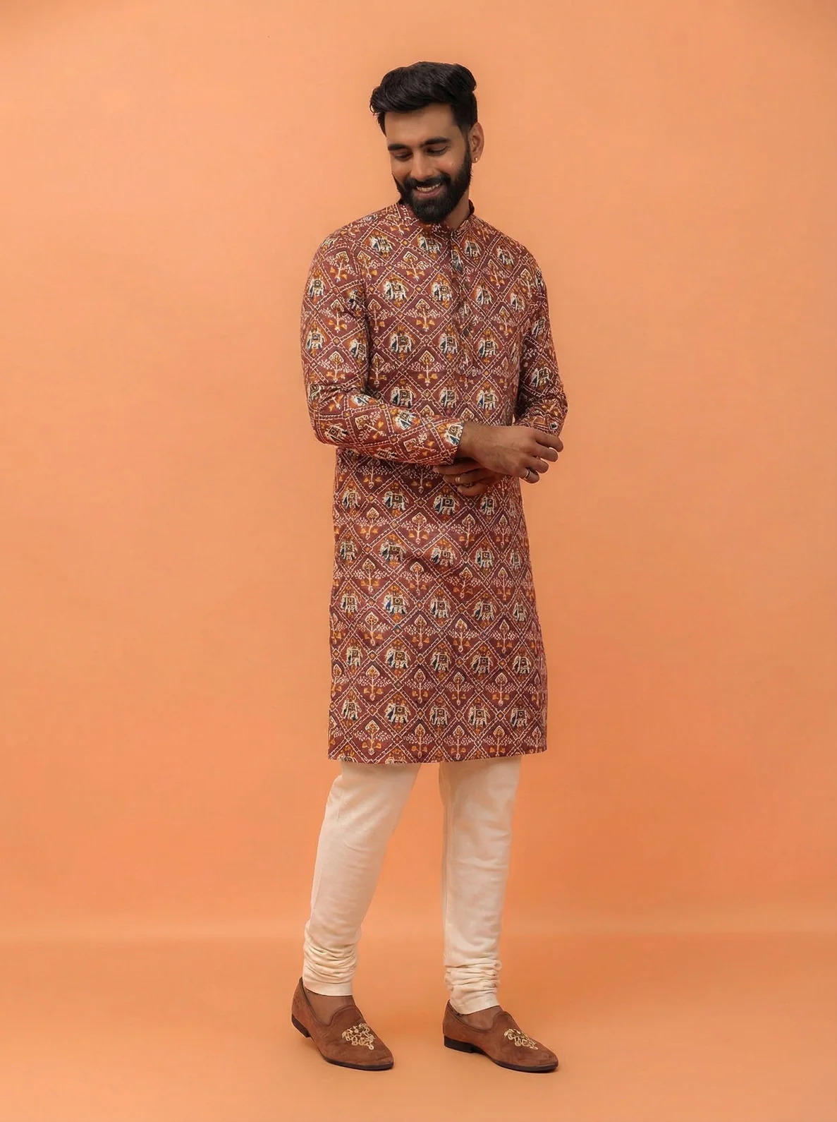 Onion Pink Cotton Blend Printed Kurta Churidar Set - Image 7