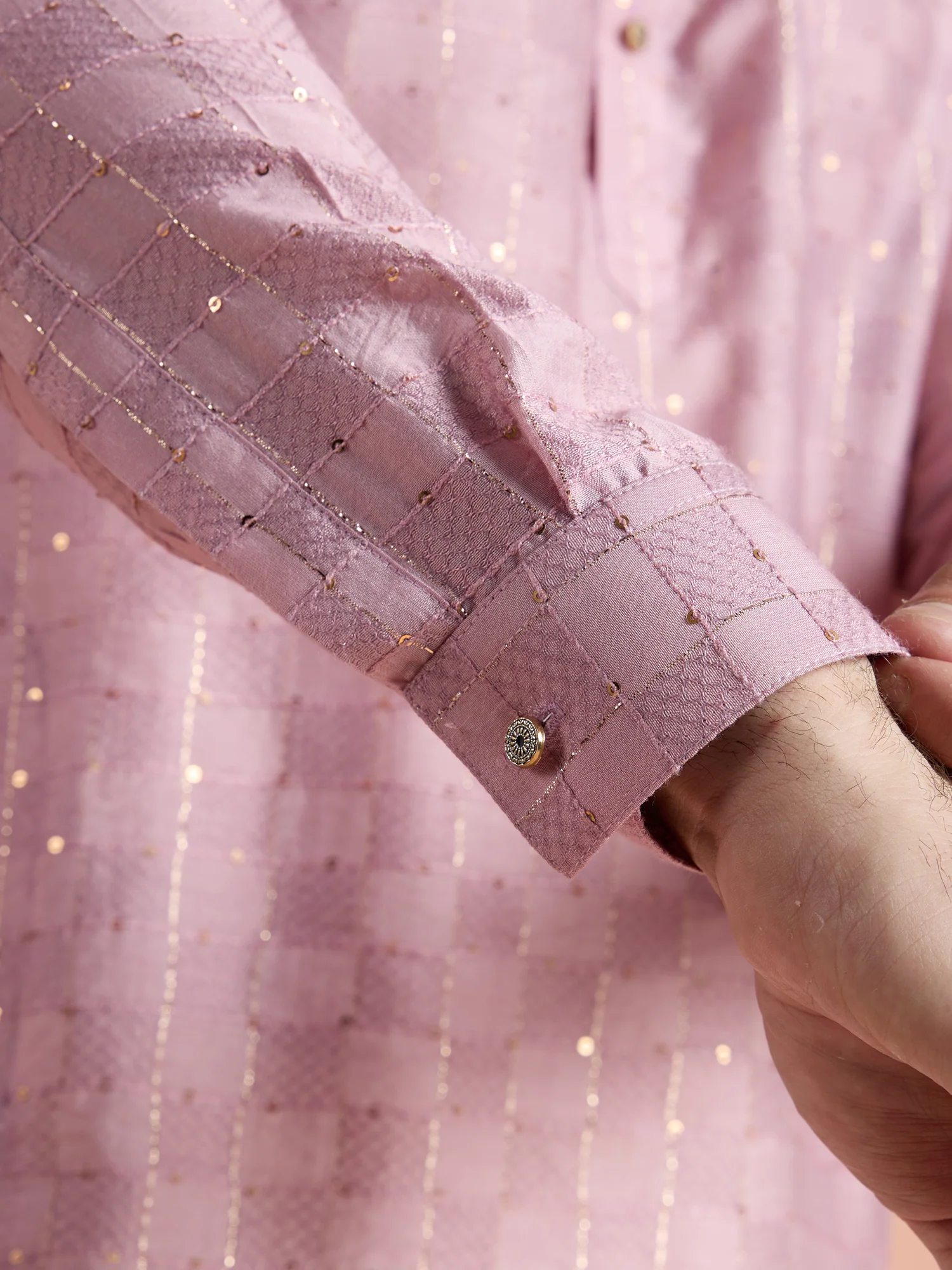 Onion Pink Viscose Embellished Pathani Kurta - Image 6