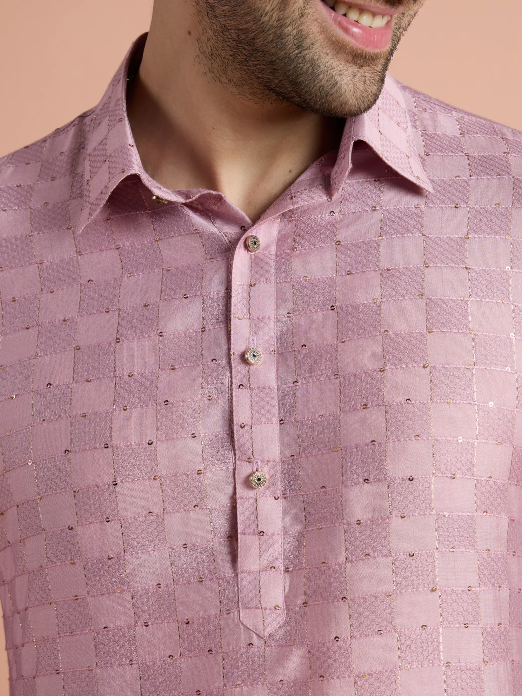 Onion Pink Viscose Embellished Pathani Kurta - Image 7