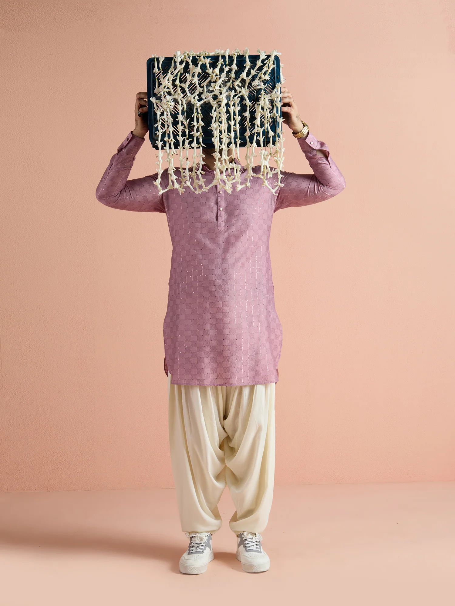 Onion Pink Viscose Embellished Pathani Kurta - Image 8