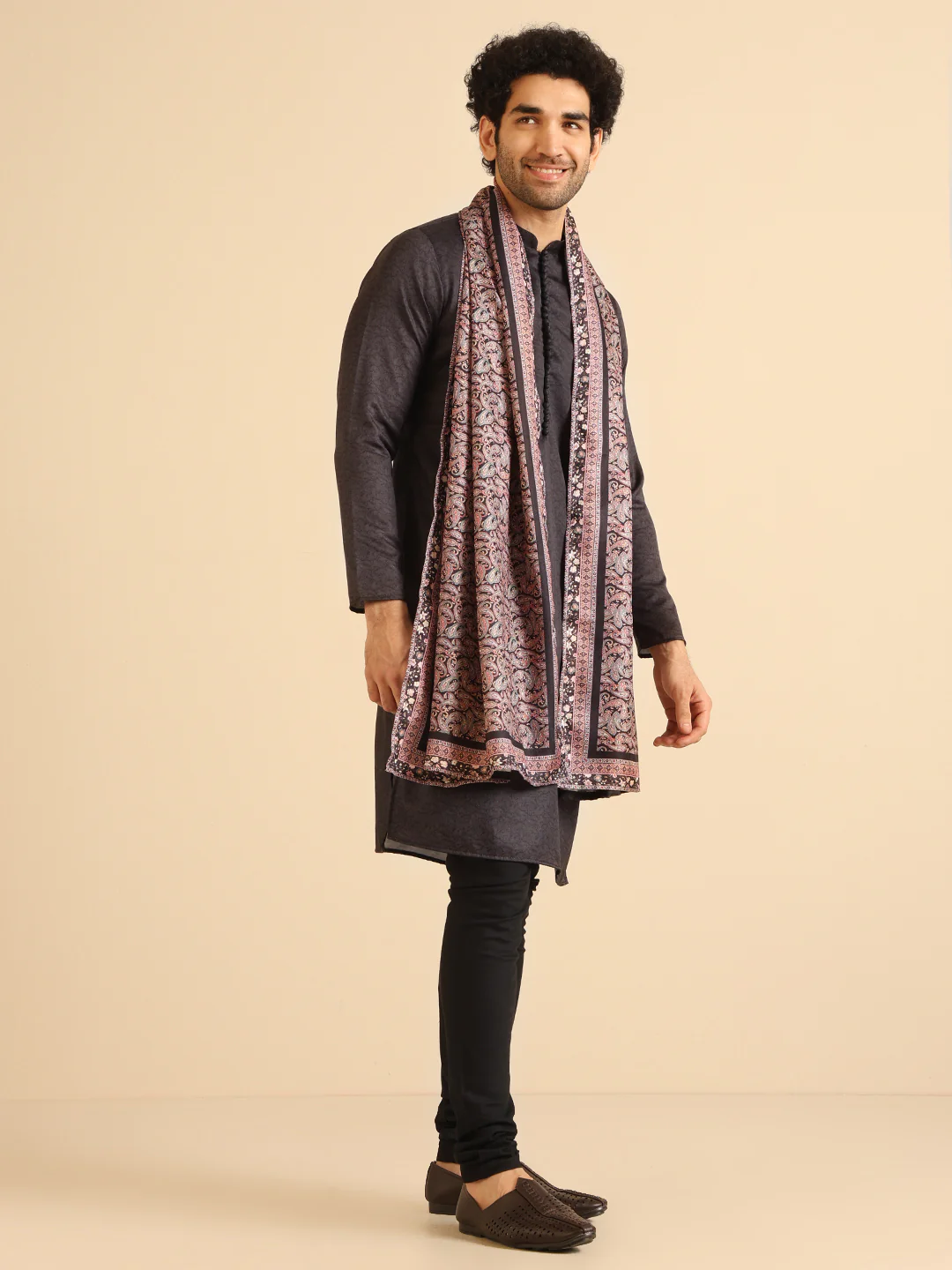 Onyx Black Cotton Blend Printed Kurta Churidar Set With Dupatta - Image 2