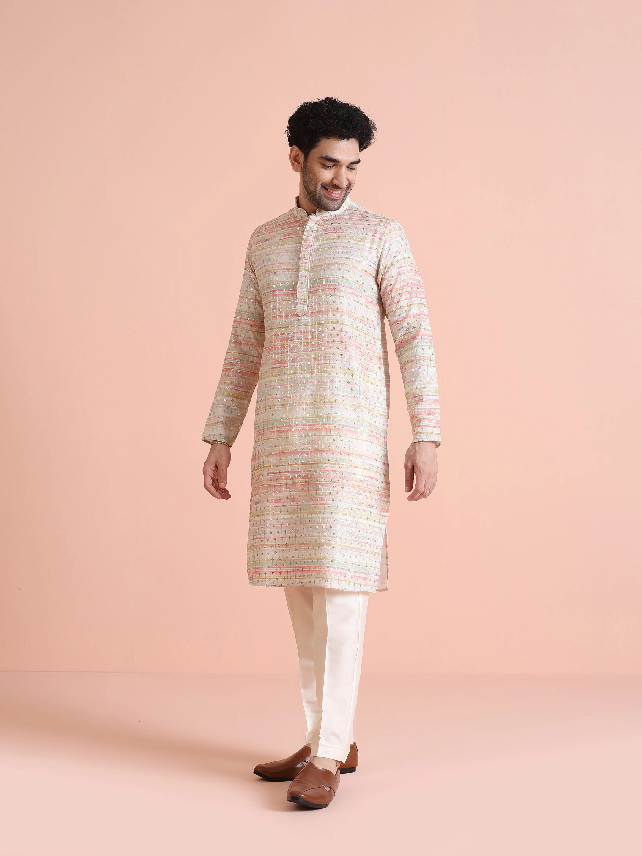 Pastel Cotton Blend Embellished Kurta Trouser Set - Image 2