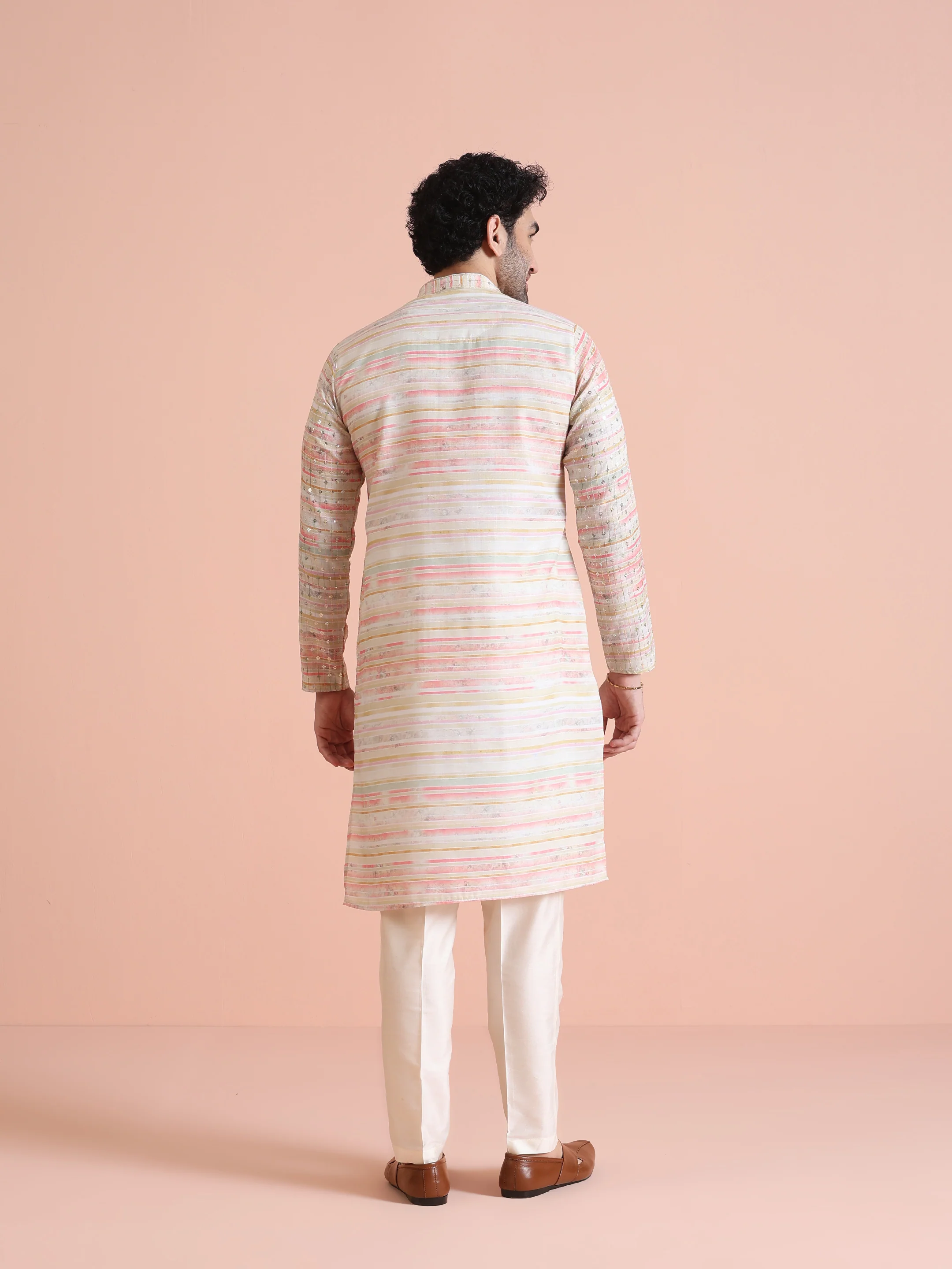 Pastel Cotton Blend Embellished Kurta Trouser Set - Image 4