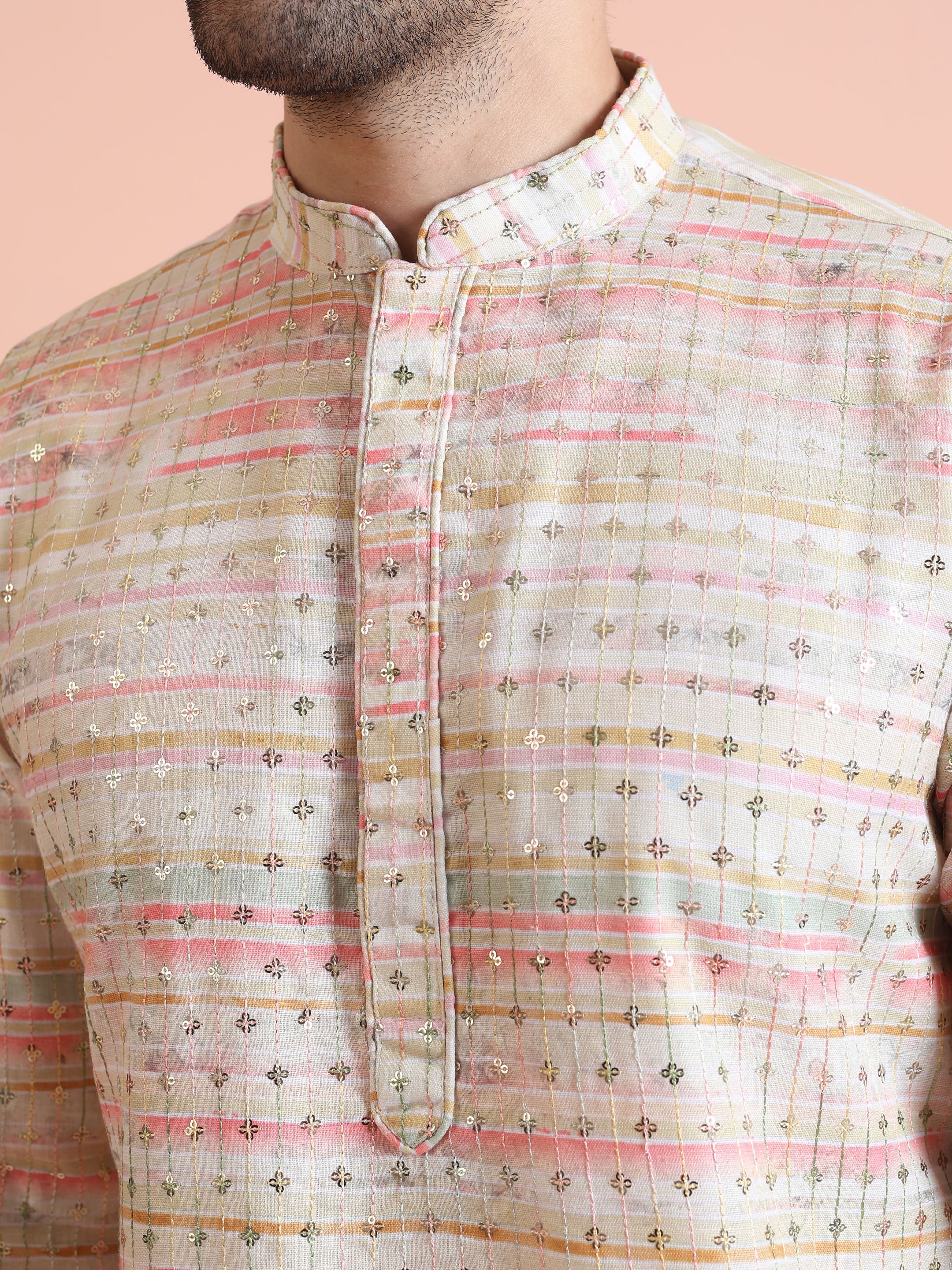 Pastel Cotton Blend Embellished Kurta Trouser Set - Image 5