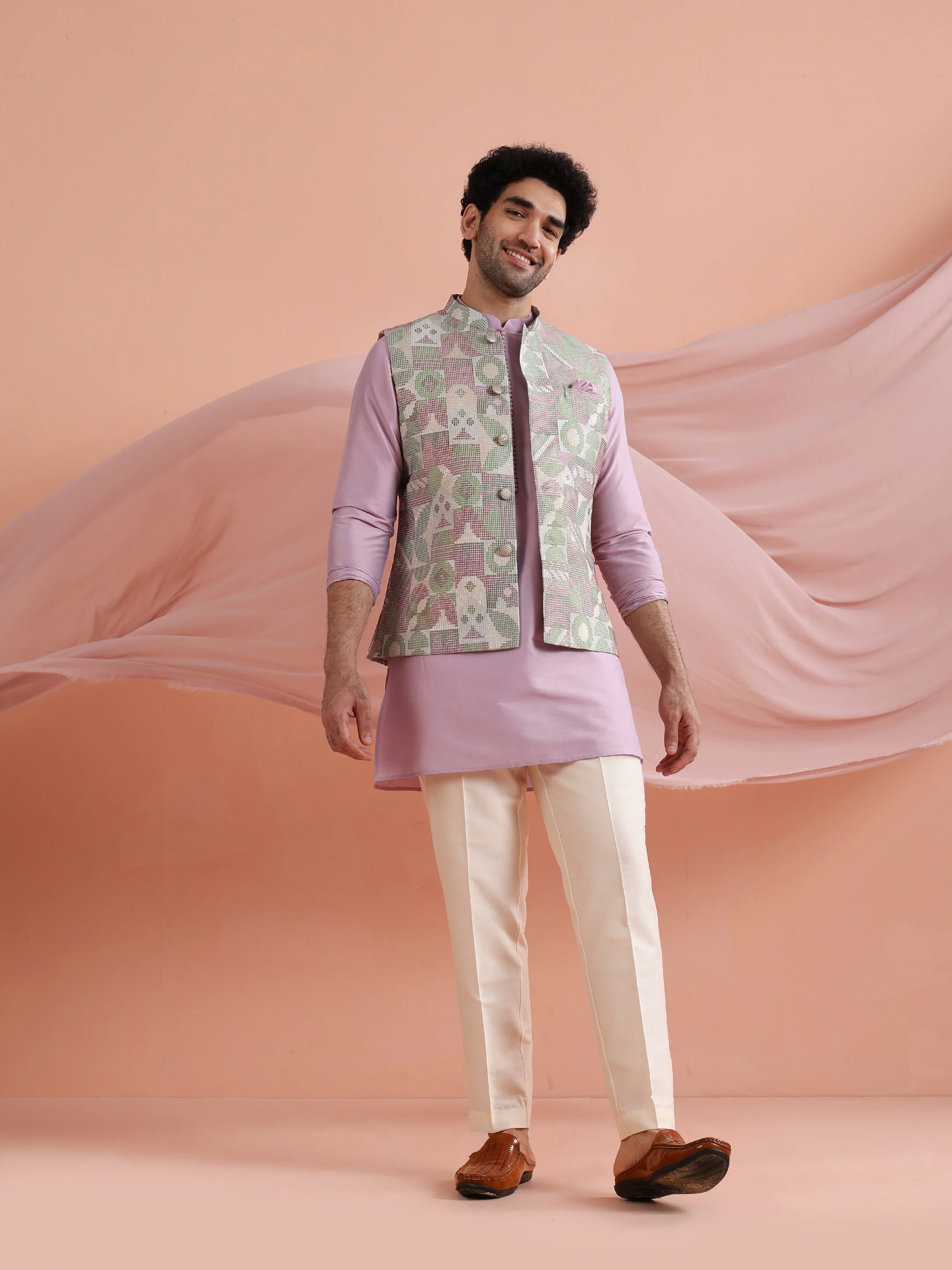Pastel Multicolor Printed Nehru Jacket â€“ Vibrant Traditional - Image 7