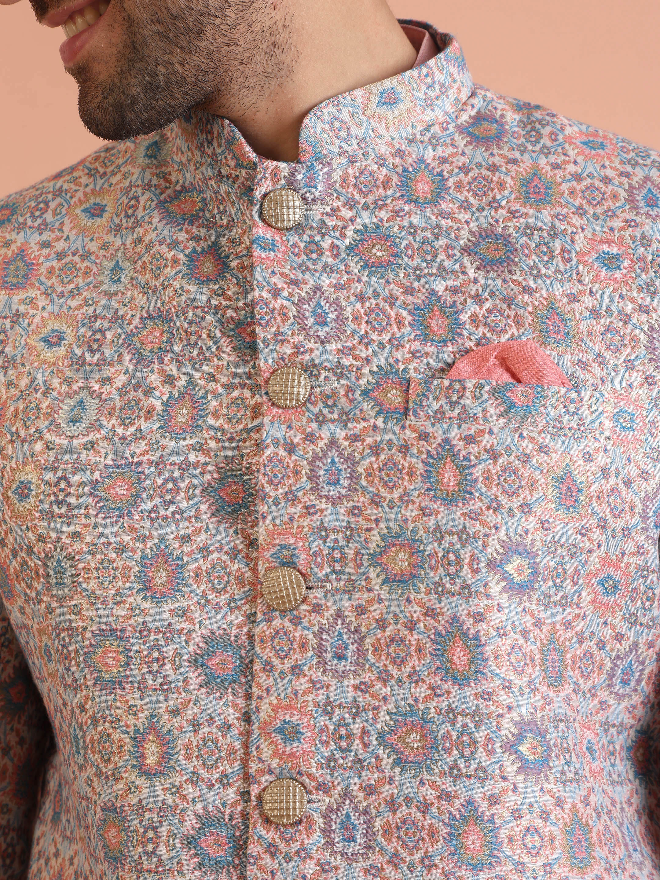 Pastel Sherwani Kurta Trouser Set - Image 4