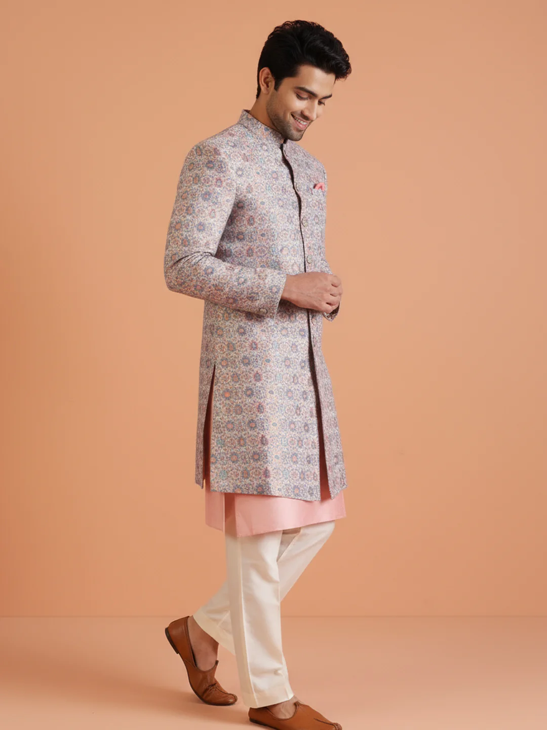 Pastel Sherwani Kurta Trouser Set - Image 7