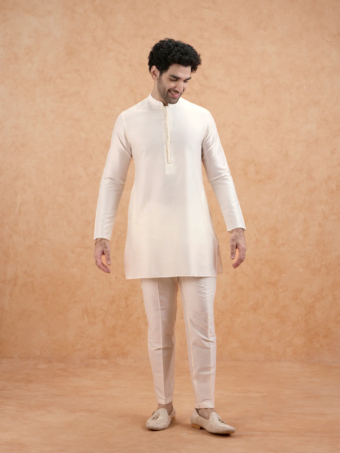 Peach Brocade Jacket Kurta Set - Image 7