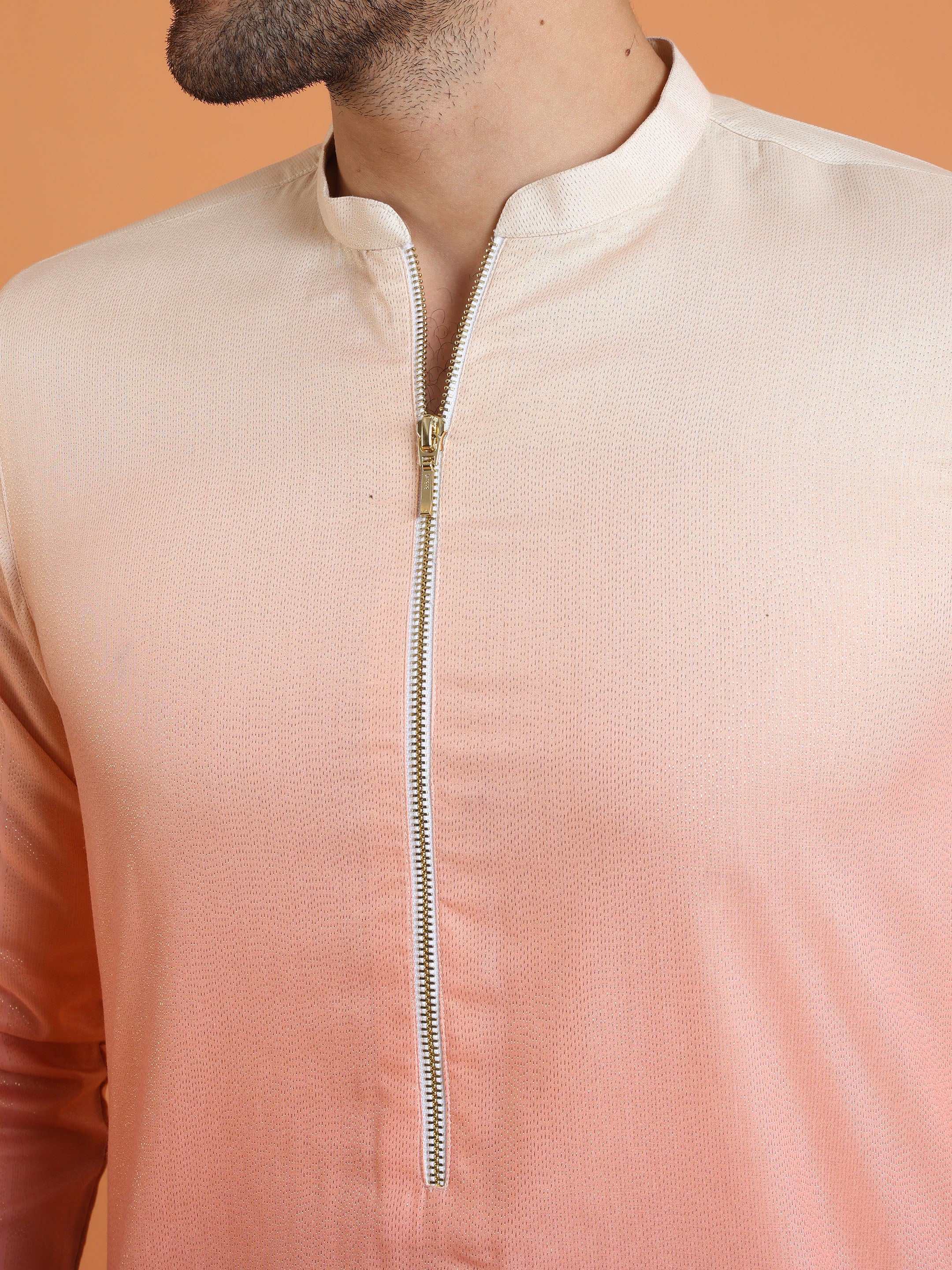 Peach Ombre Dyed Kurta with Cream Trouser Set - Image 5