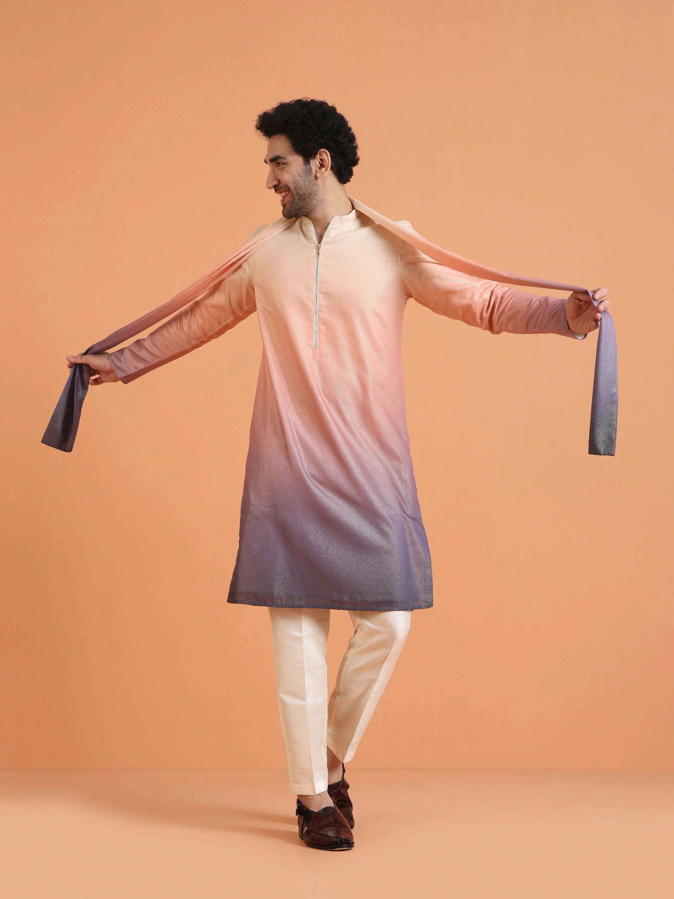 Peach Purple Ombre Cotton Silk Dupatta
