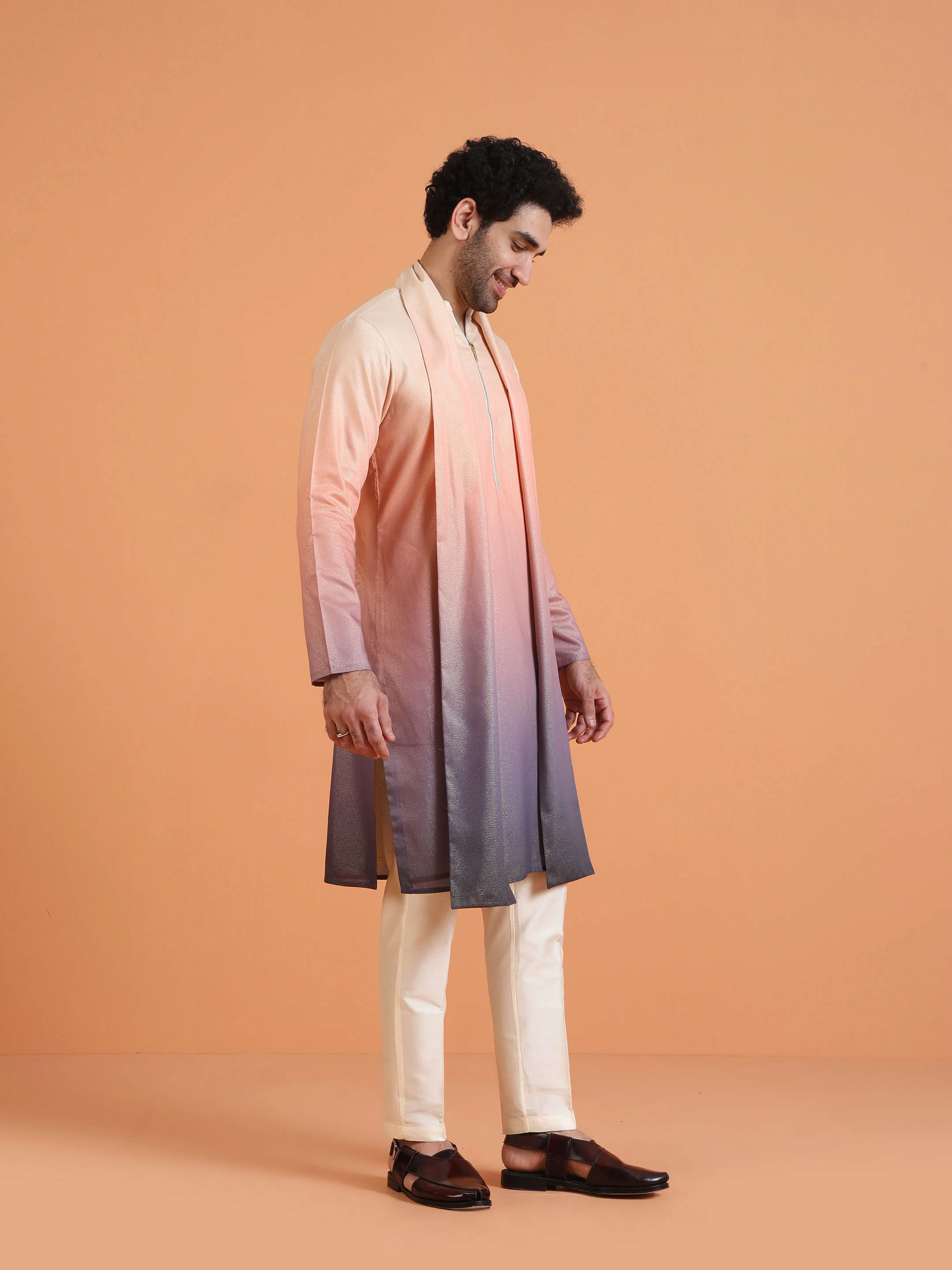 Peach Purple Ombre Cotton Silk Dupatta - Image 2