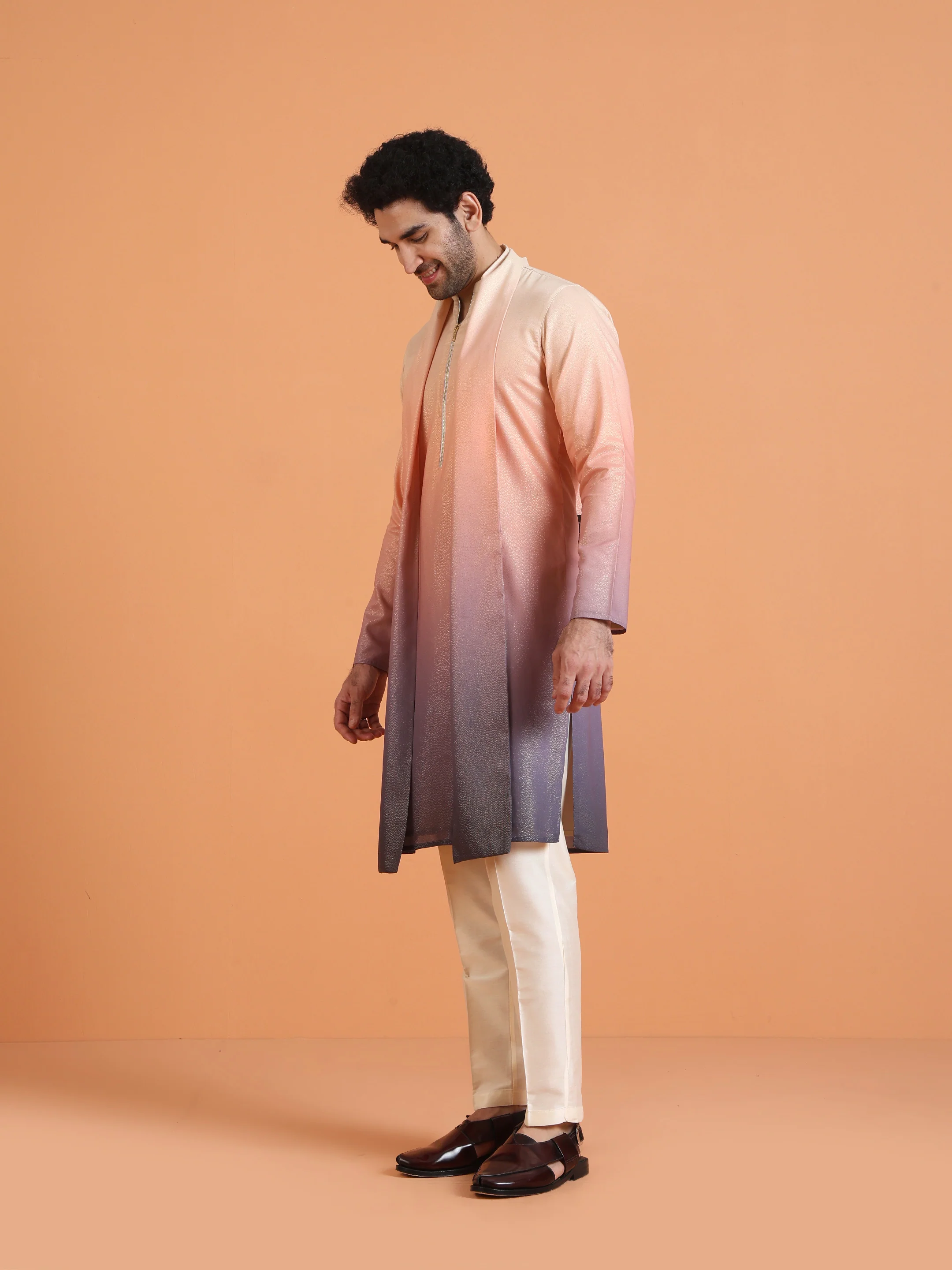 Peach Purple Ombre Cotton Silk Dupatta - Image 3