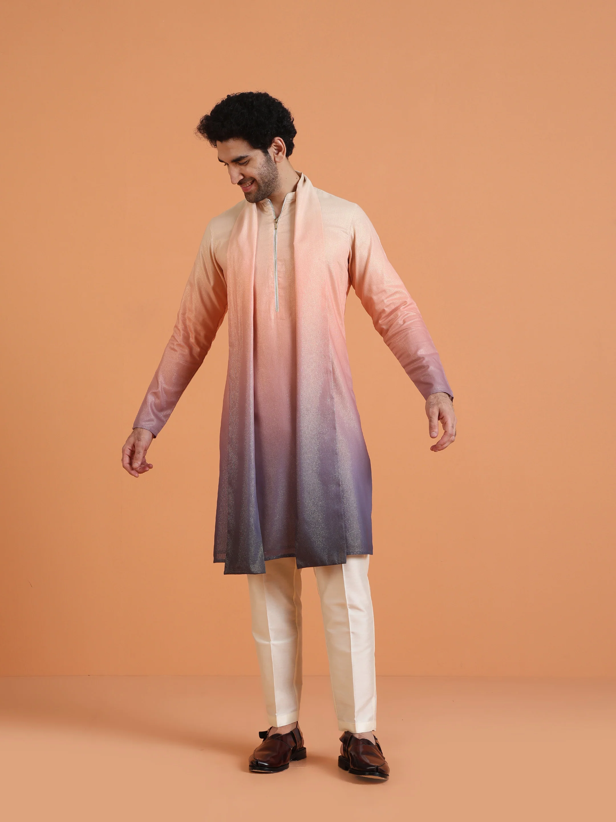 Peach Purple Ombre Cotton Silk Dupatta - Image 4