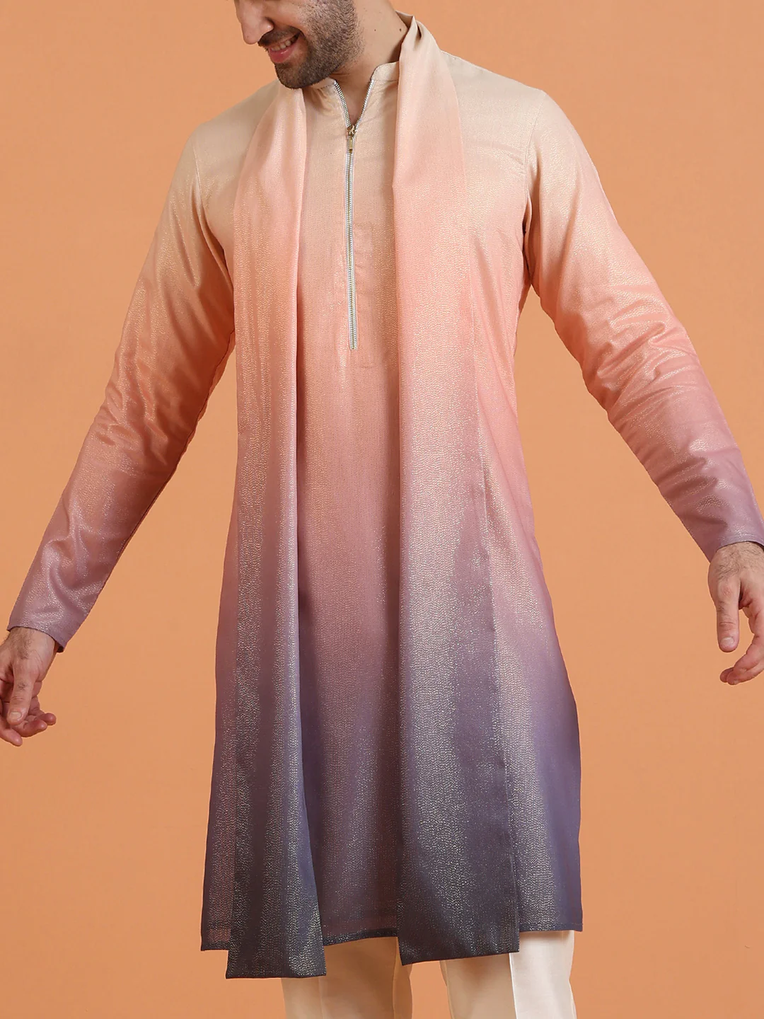 Peach Purple Ombre Cotton Silk Dupatta - Image 5