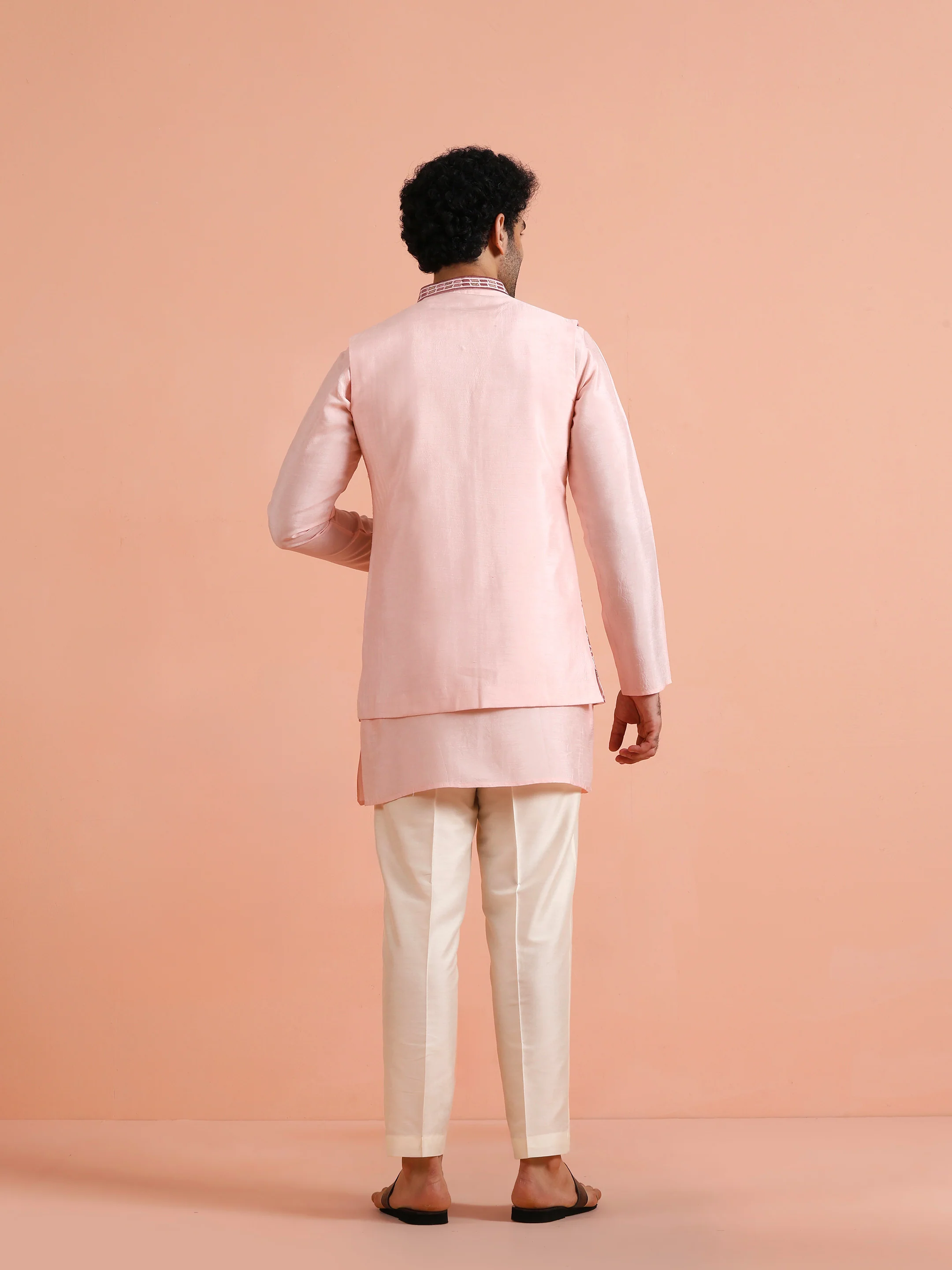 Pink Embroidered Jacket Kurta Set - Image 5