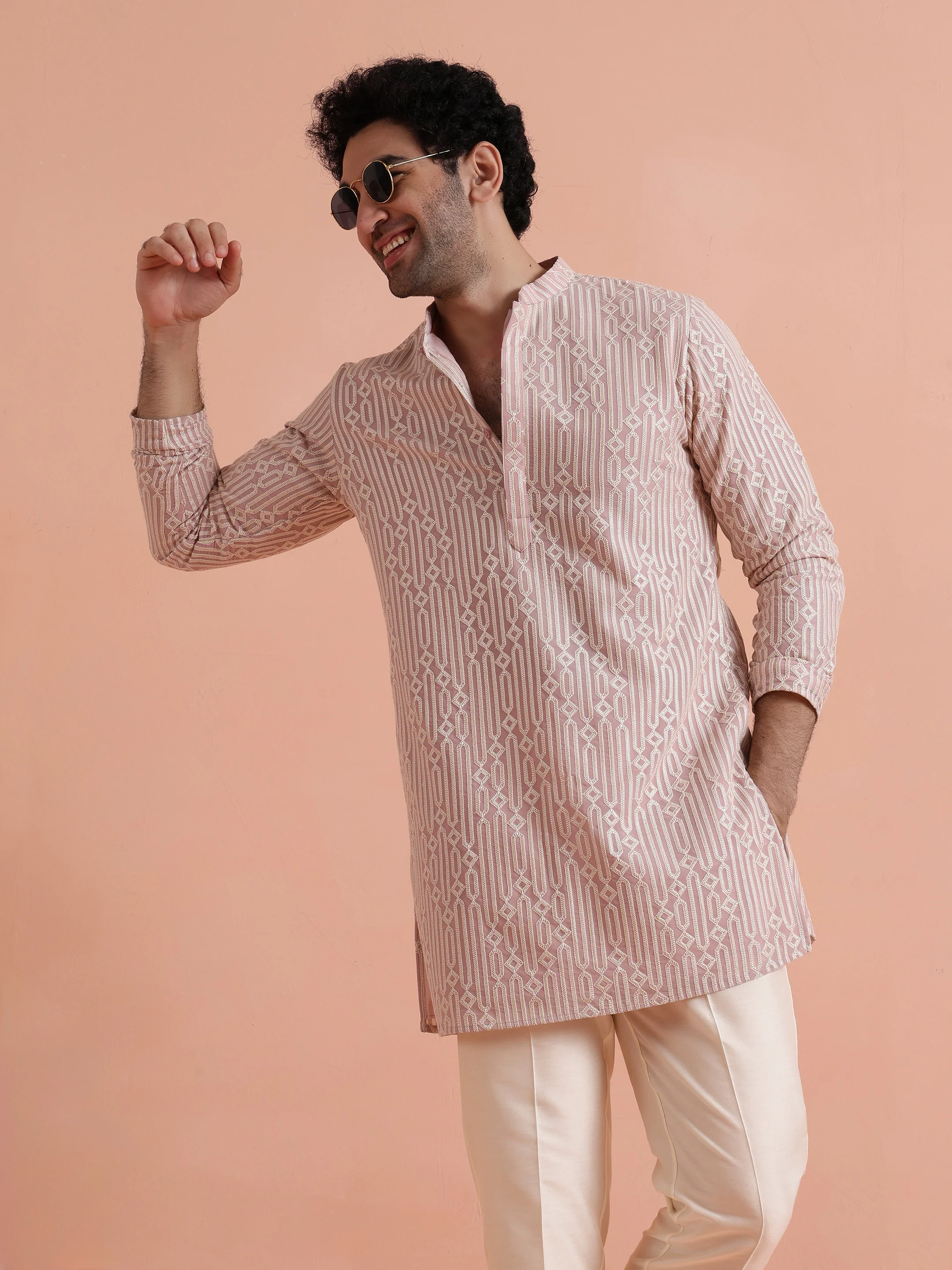 Pink Embroidered Mid Kurta Trouser Set - Image 8