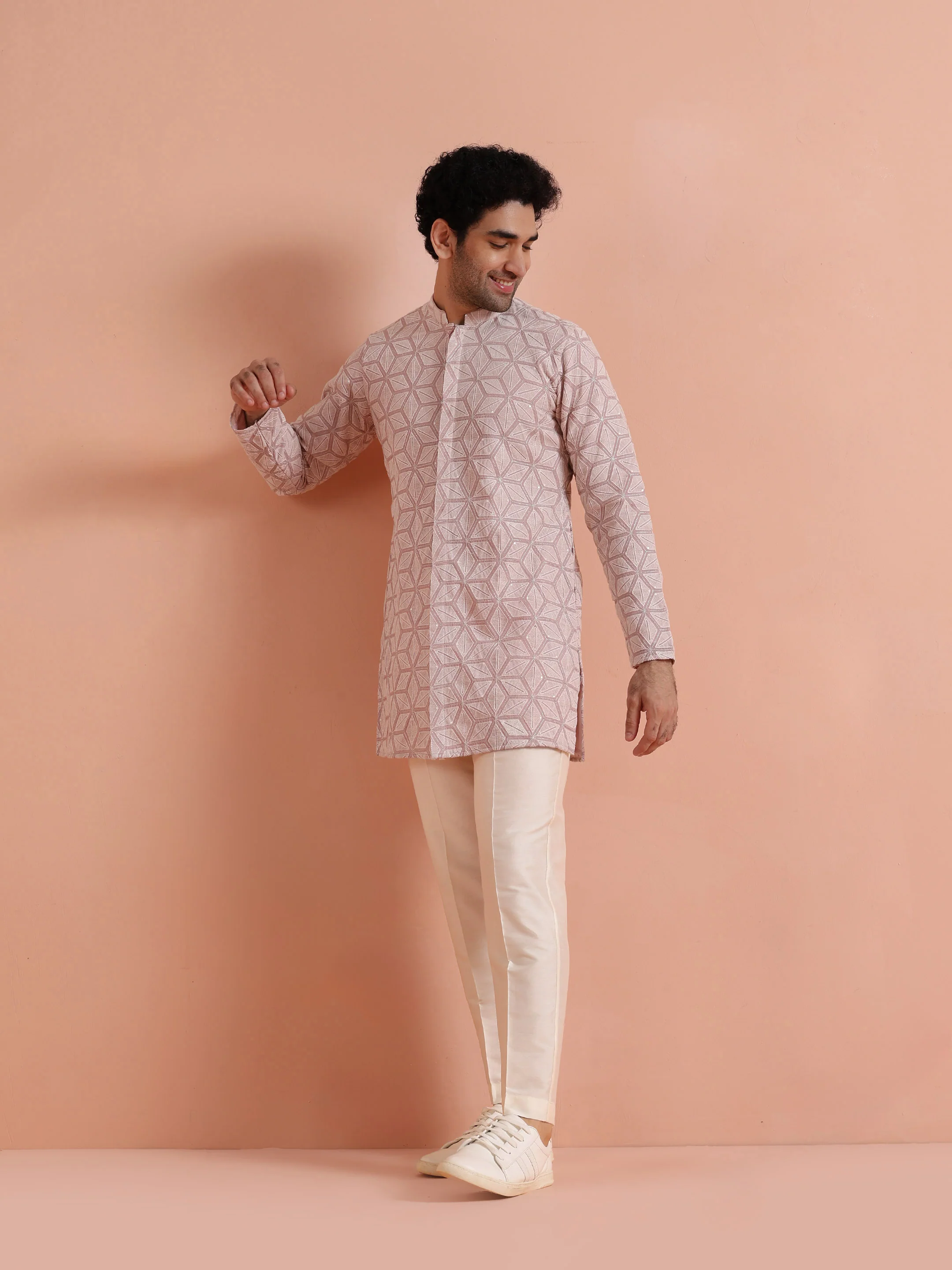 Pink Geometric Kurta Trouser Set - Image 3