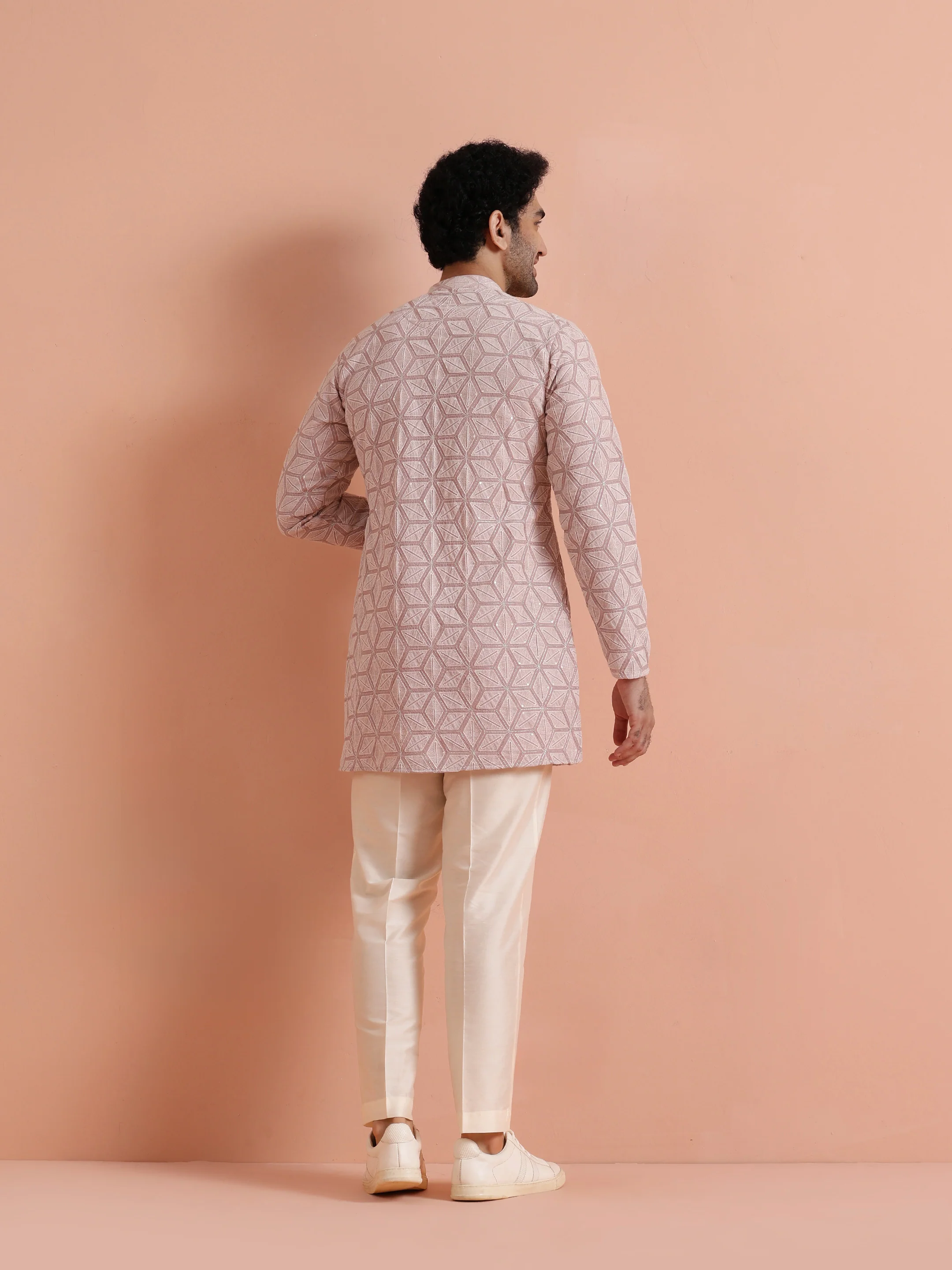 Pink Geometric Kurta Trouser Set - Image 4