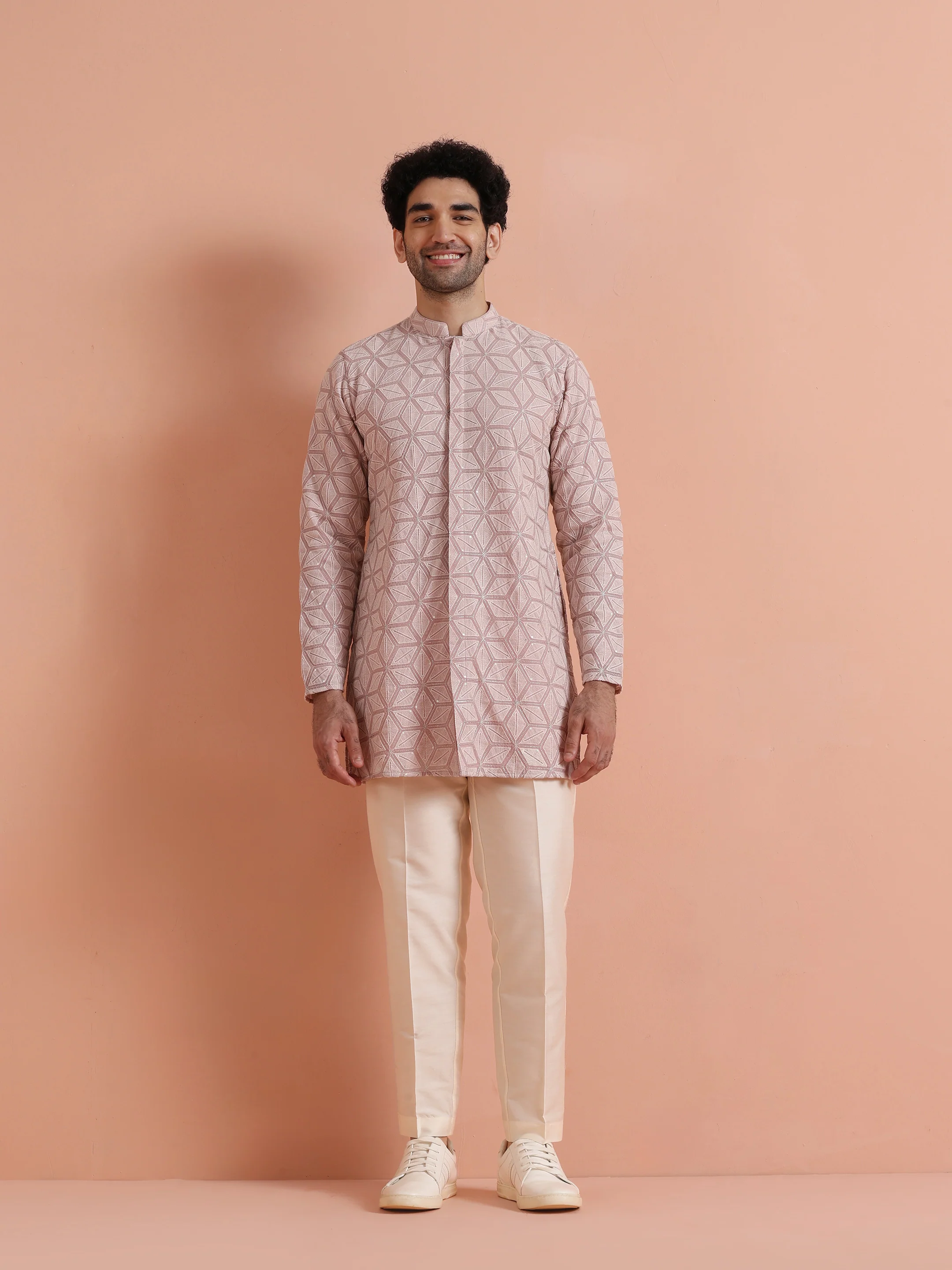 Pink Geometric Kurta Trouser Set - Image 7