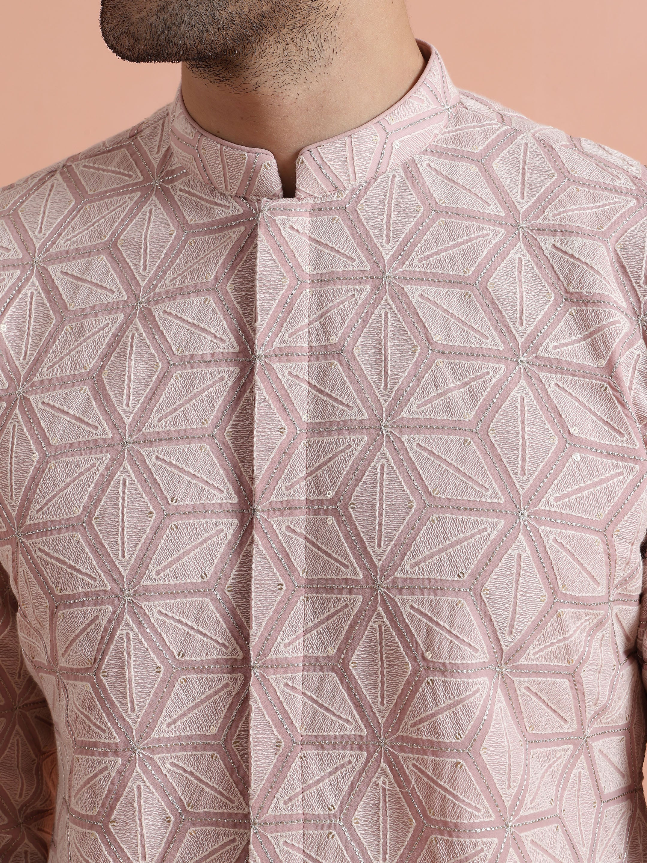 Pink Georgette Chikankari Kurta - Image 5