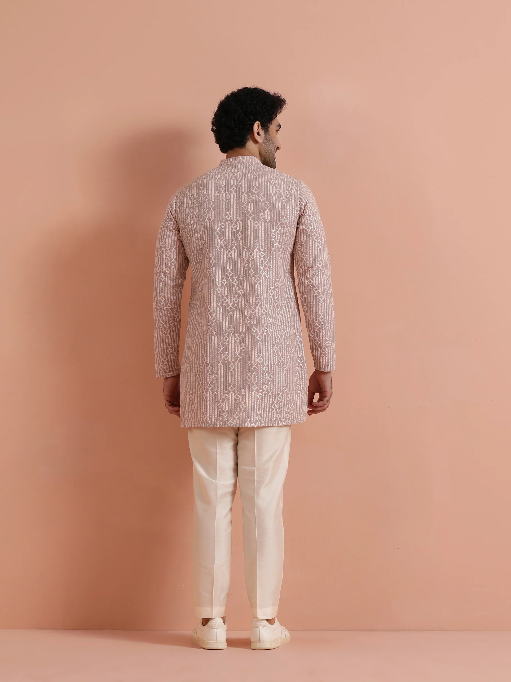 Pink Georgette Embroidered Mid Kurta - Image 4
