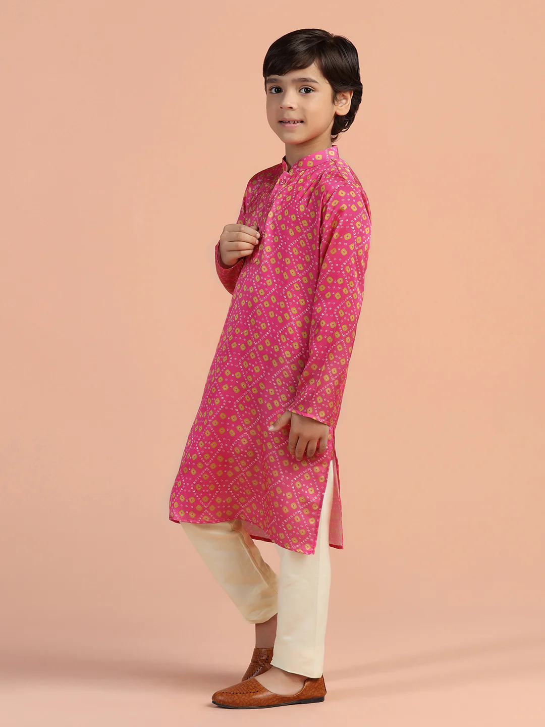 Pink Gold Printed Kids Kurta - Image 2