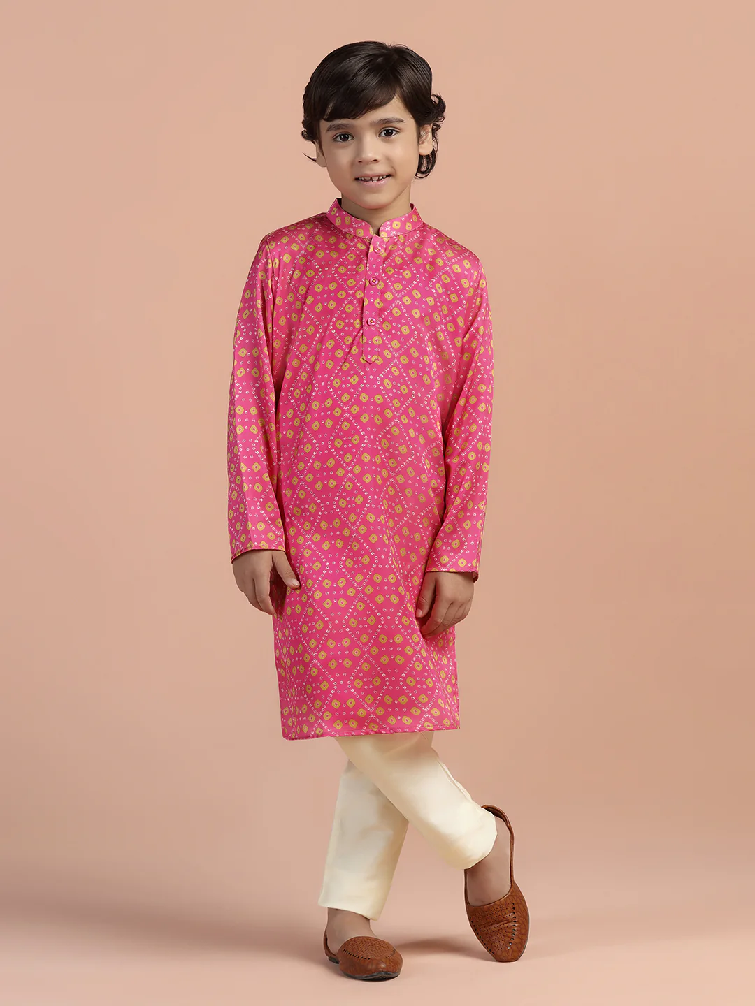 Pink Gold Printed Kids Kurta - Image 6
