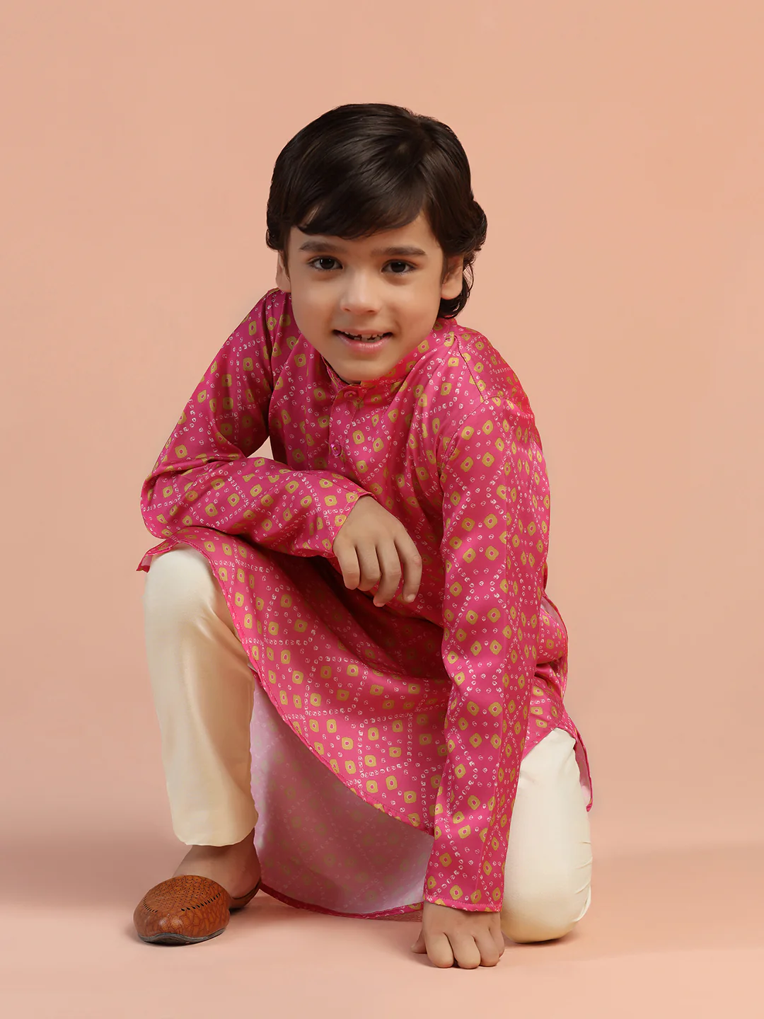 Pink Gold Printed Kids Kurta - Image 7