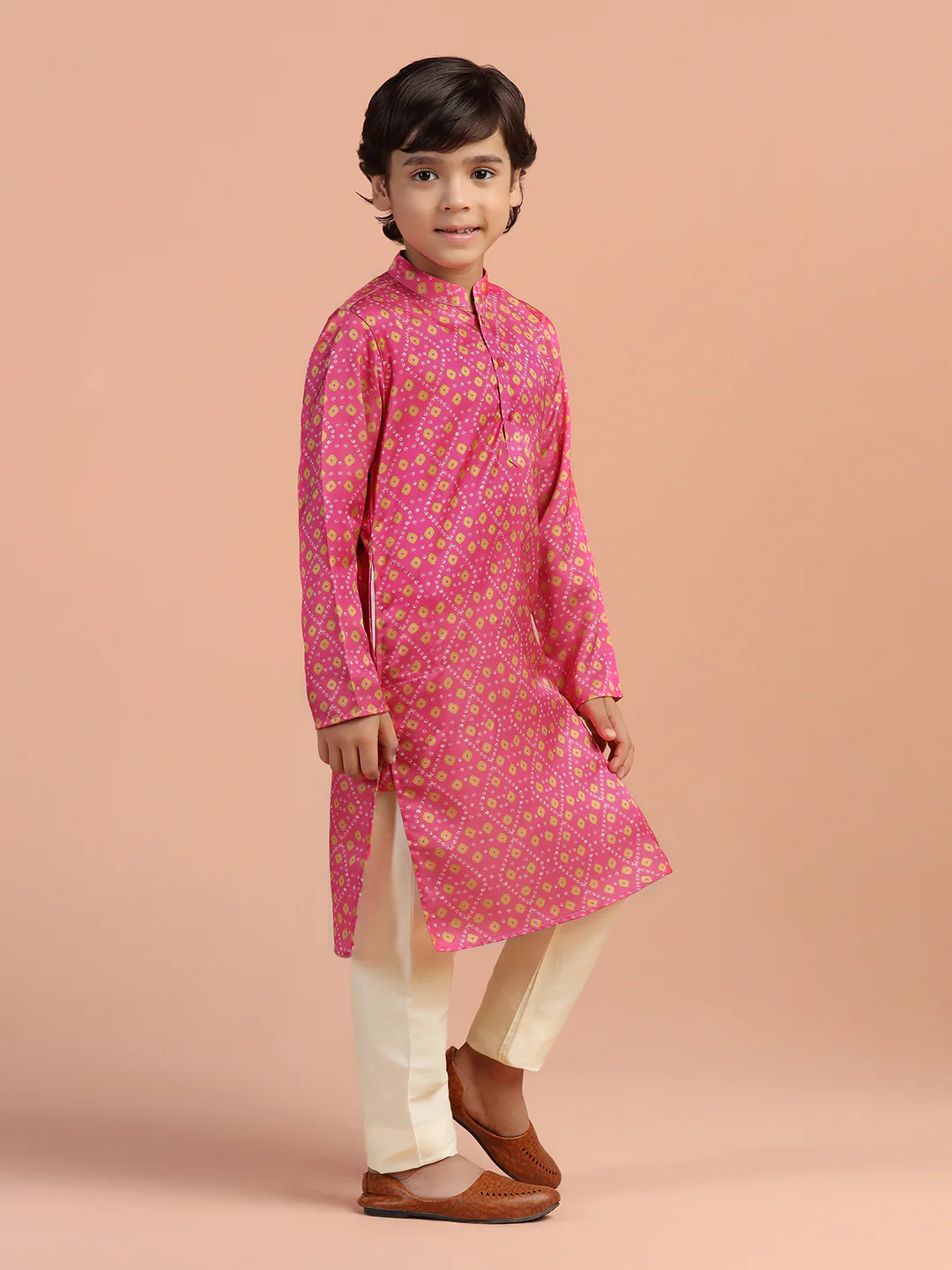 Pink Gold Printed Kids Kurta Set - Image 3