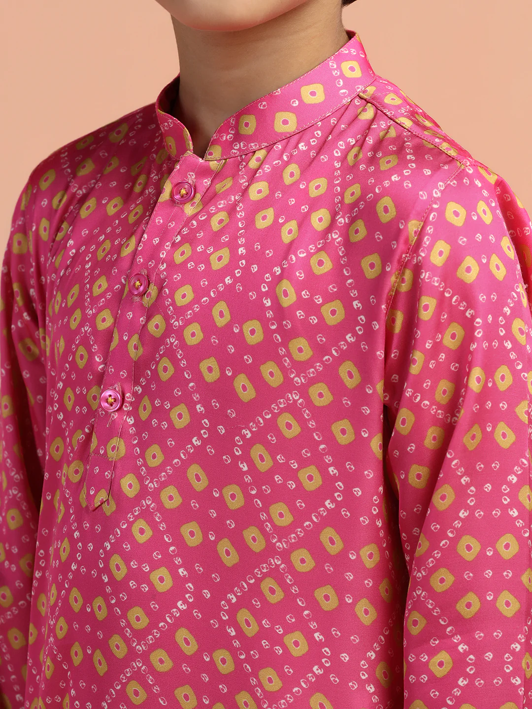Pink Gold Printed Kids Kurta Set - Image 5