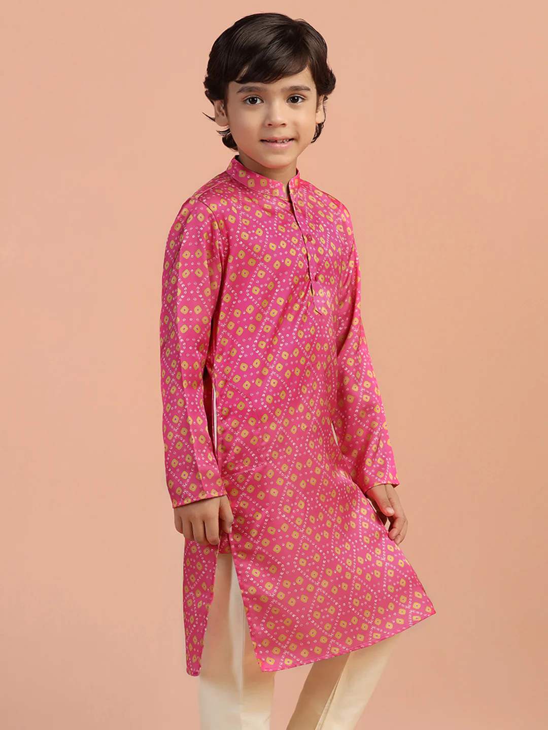 Pink Gold Printed Kids Kurta Set - Image 8